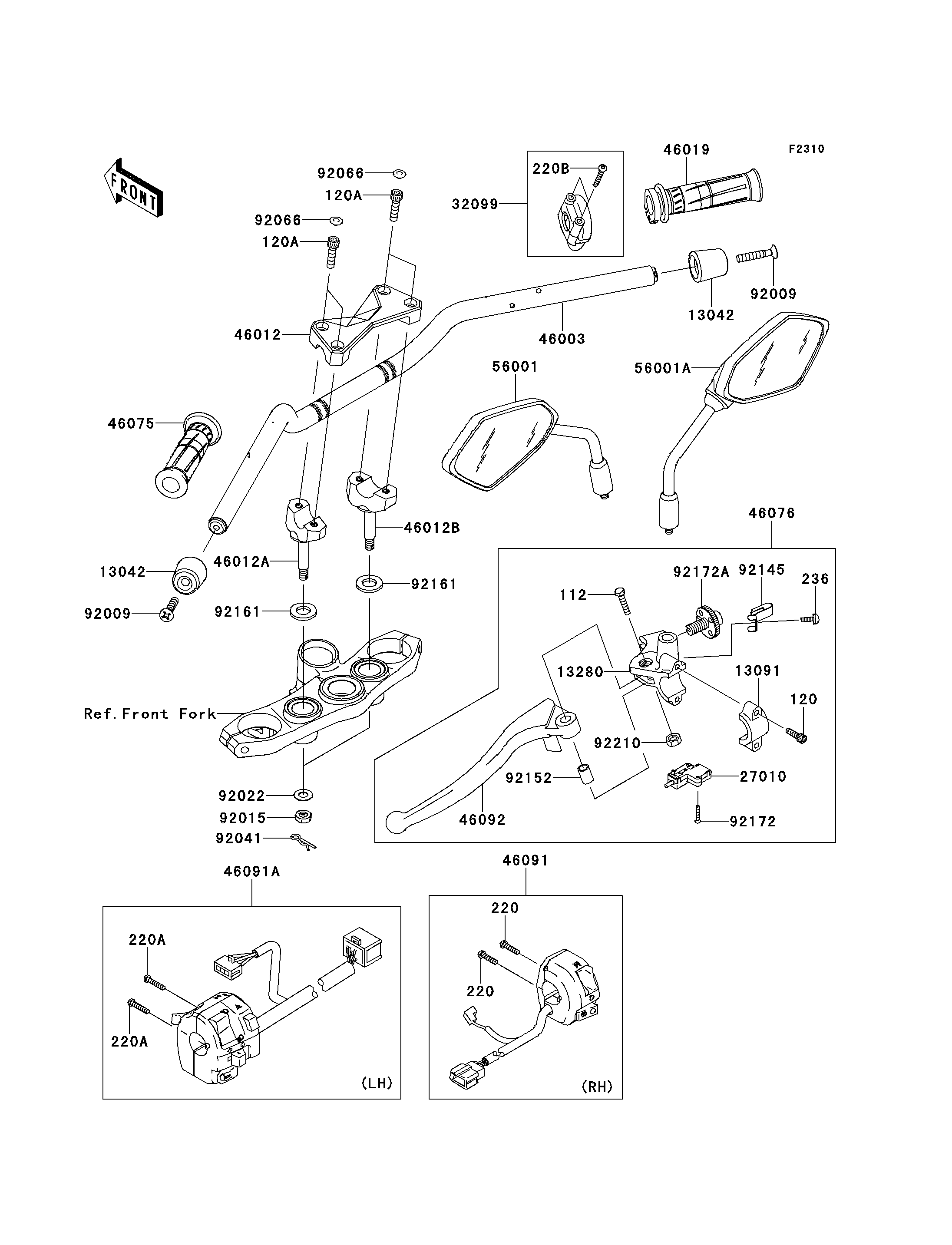 GUIDON POUR Z750R ABS ZR750PBF NOIR 2011