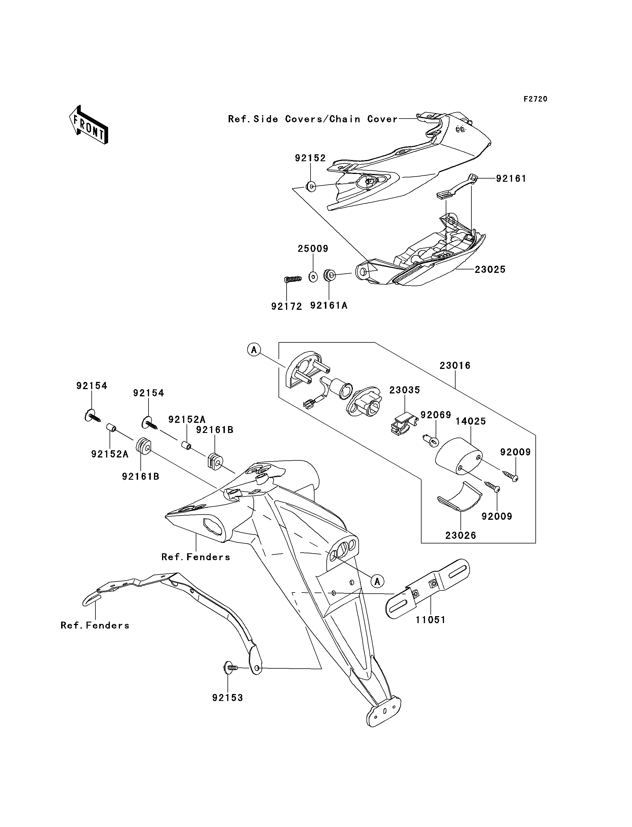 FEUX ARRIERES POUR Z750 ABS ZR750MCF VERT 2012