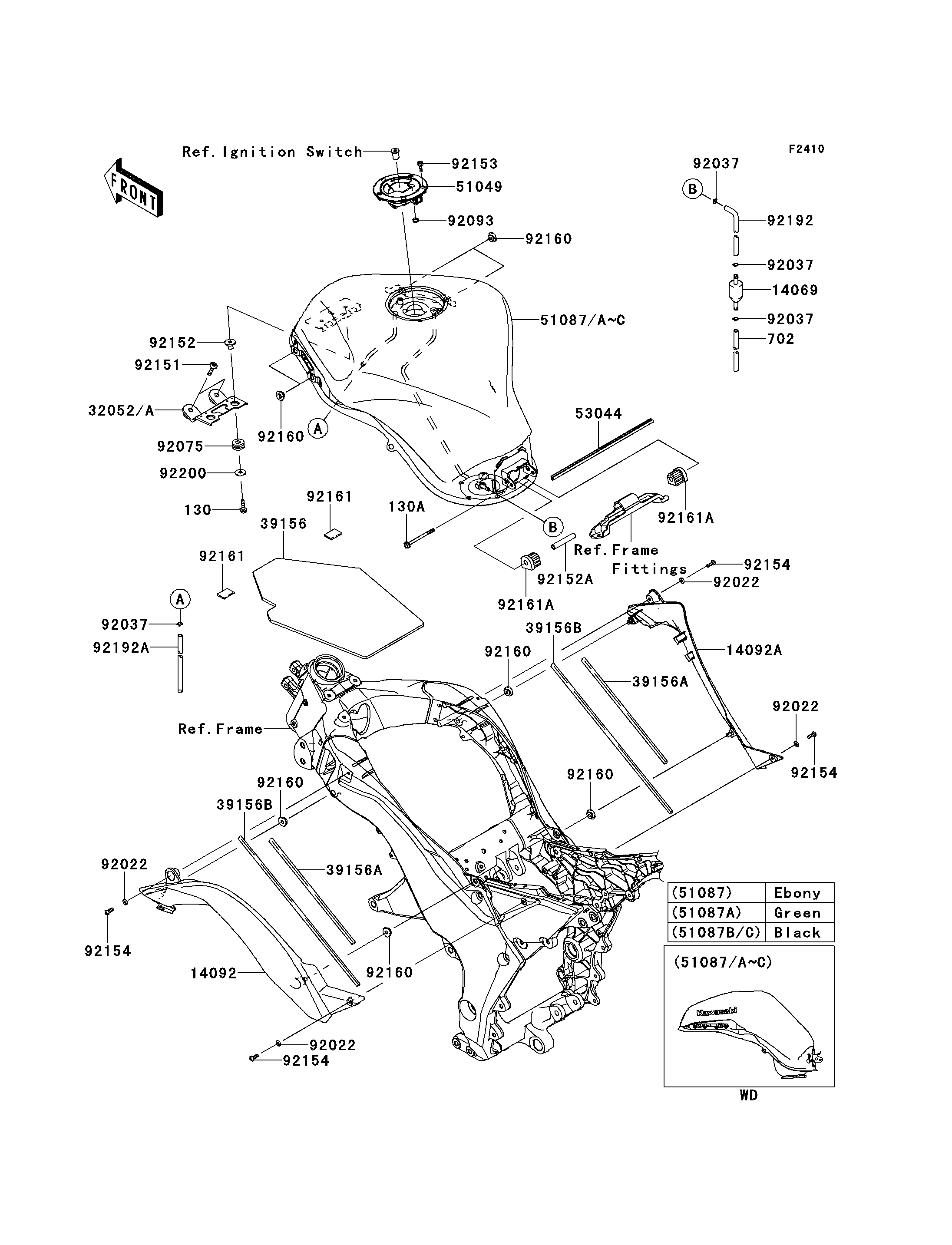 RESERVOIR CARBURANT POUR Z1000SX ABS ZX1000HBF NOIR 2011