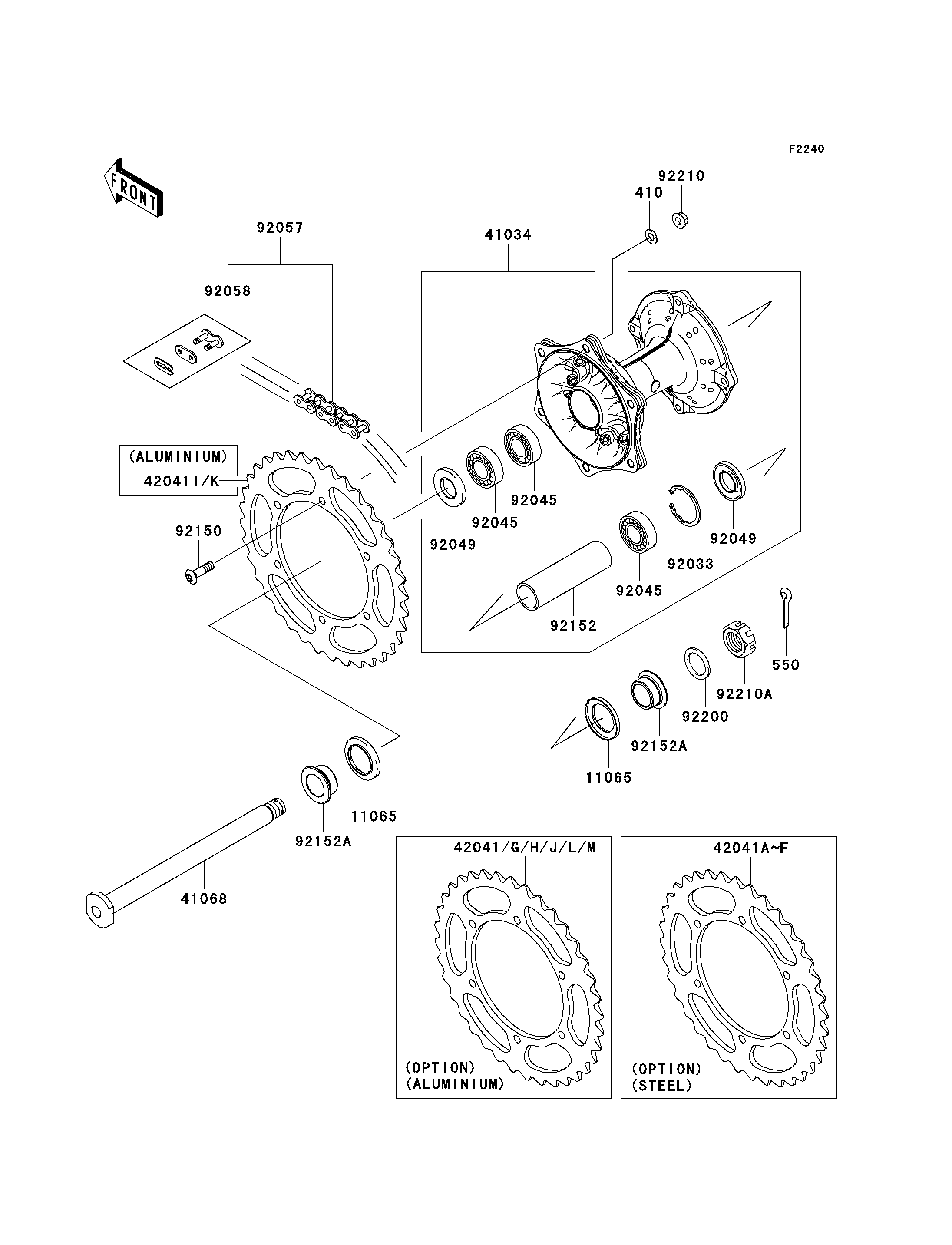 MOYEU ARRIERE POUR KX250F KX250YCF VERT 2012 EUROPE