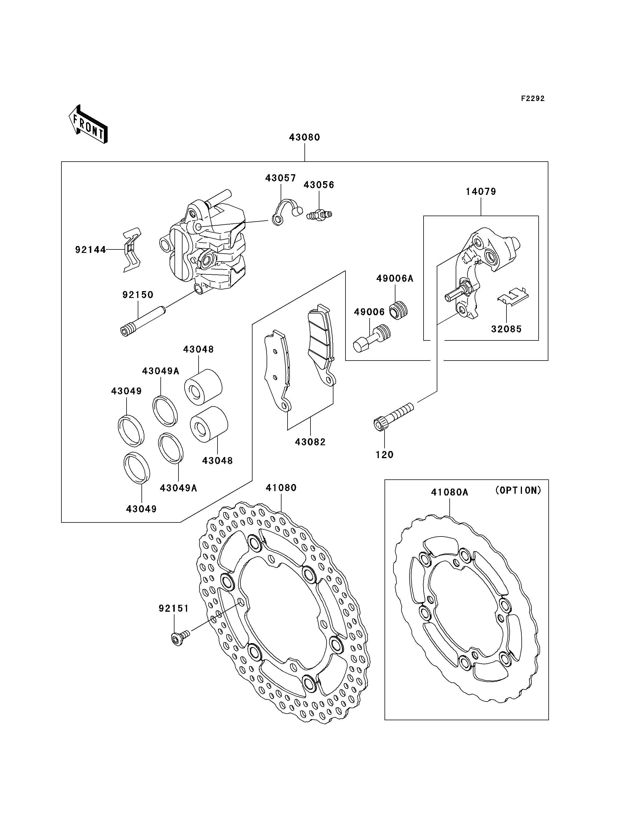 FREIN AVANT POUR KX250F KX250YCF VERT 2012 EUROPE