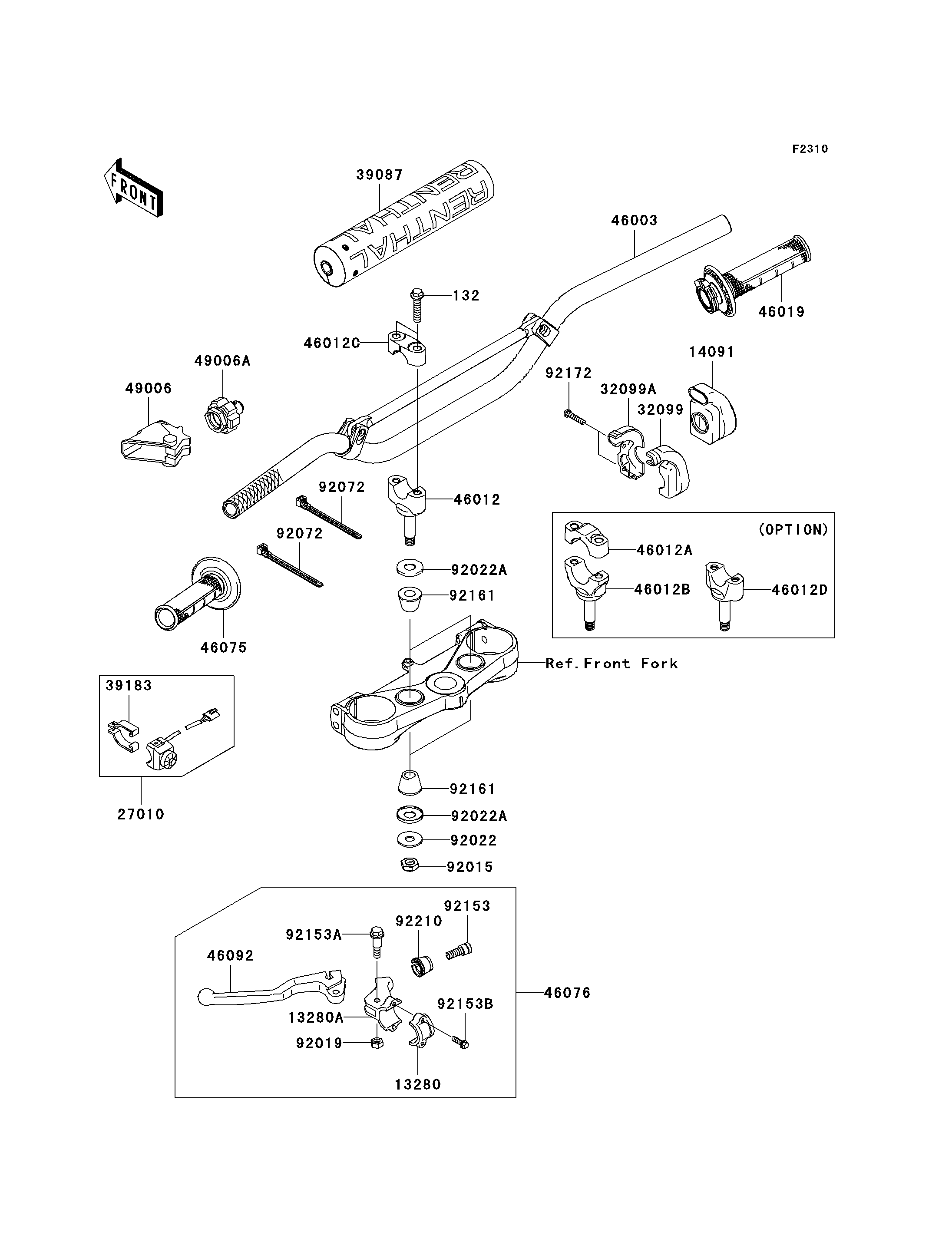 GUIDON POUR KX250F KX250YCF VERT 2012 EUROPE