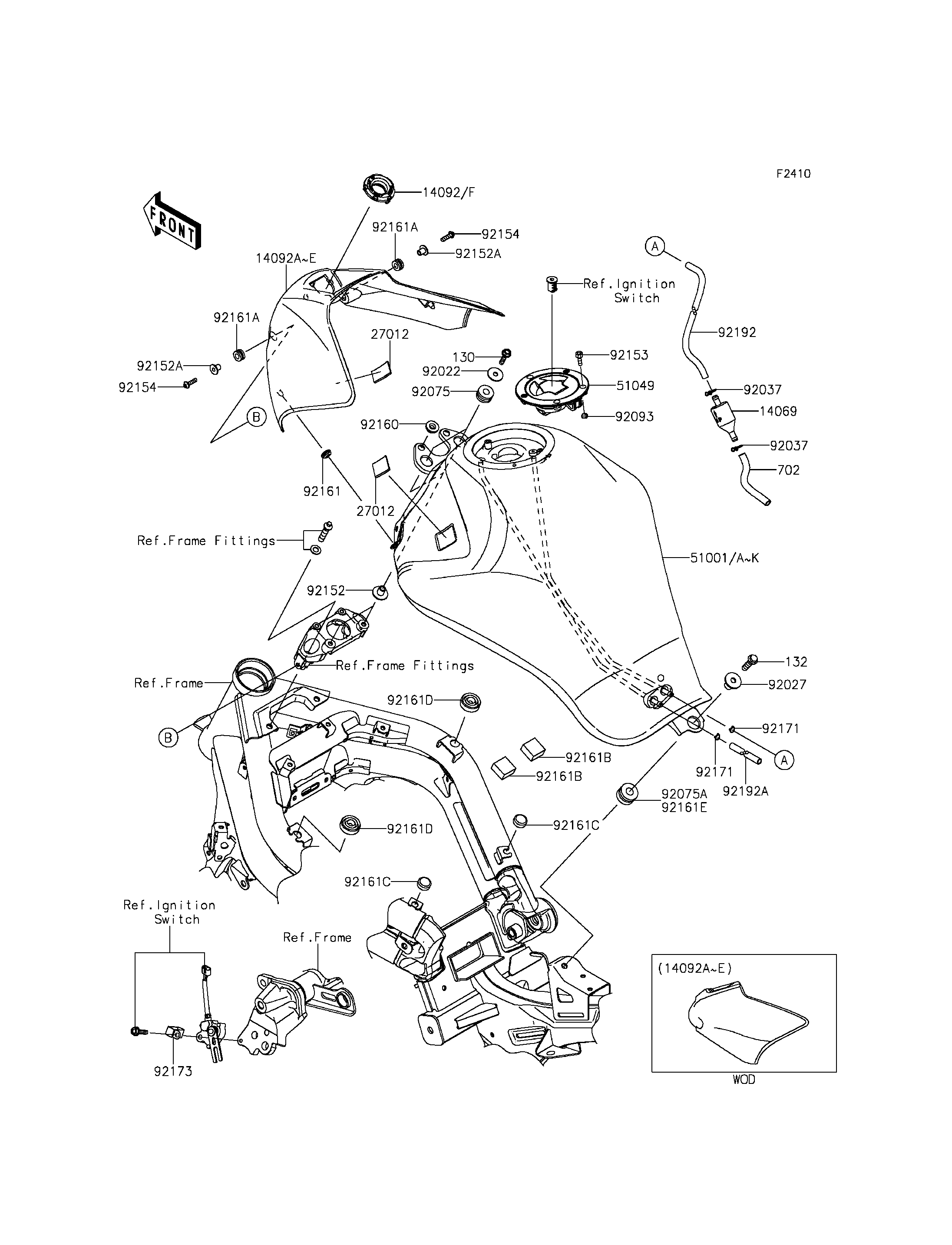 RESERVOIR CARBURANT POUR ER 6N ER650ECF BLANC 2012