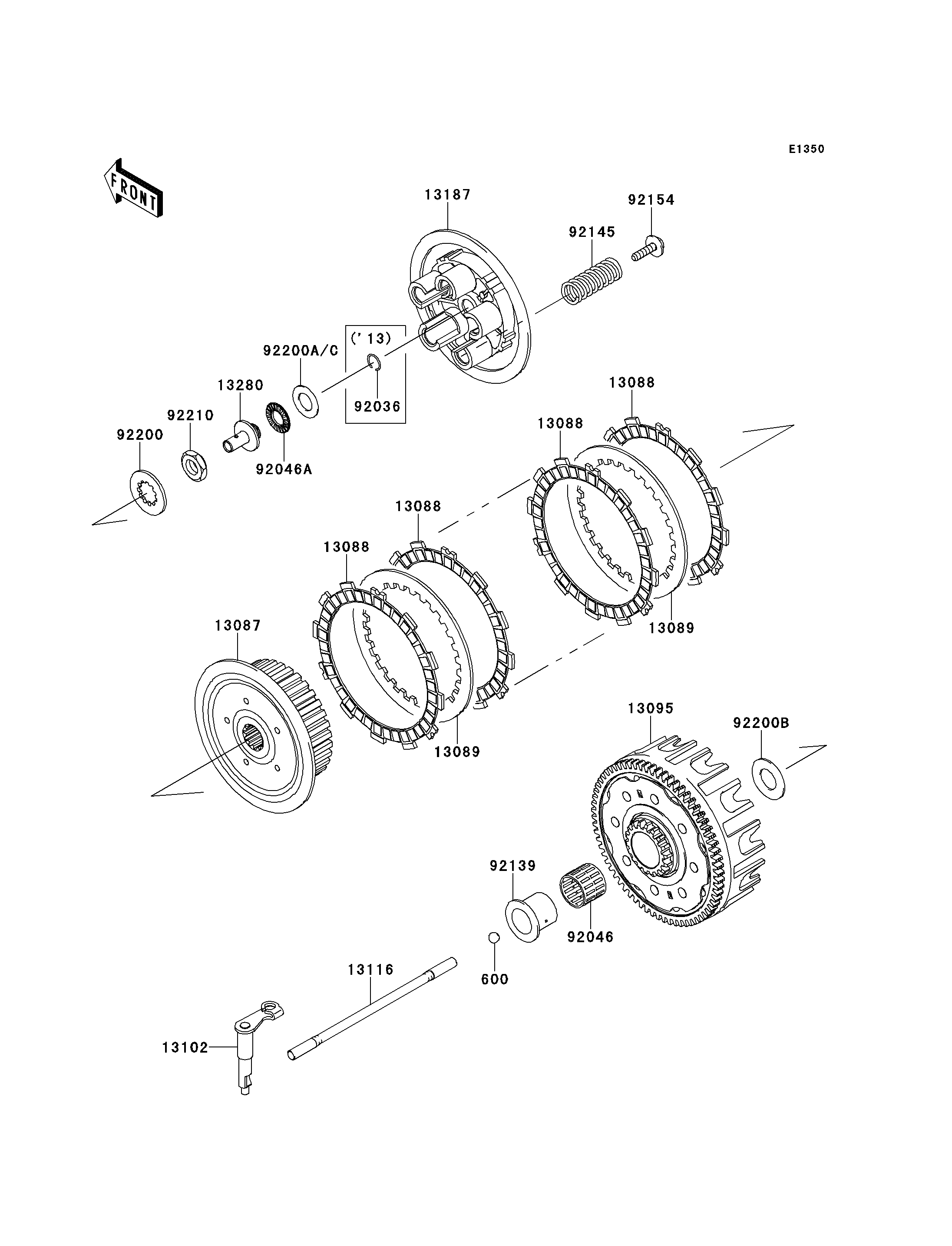 EMBRAYAGE POUR KX250F KX250XAFB VERT 2010 EUROPE
