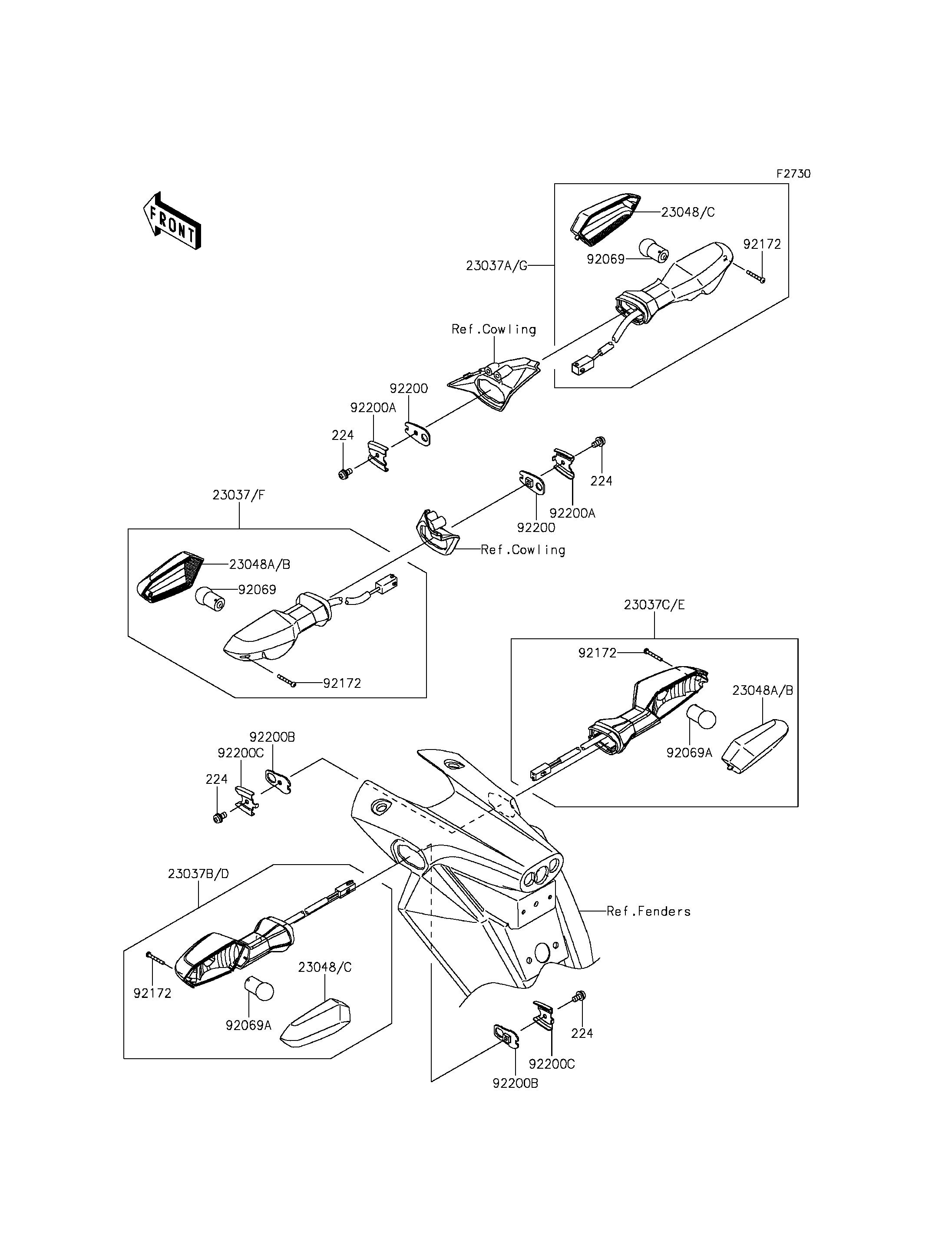 CLIGNOTANTS POUR Z800 ABS ZR800BEF NOIR 2014