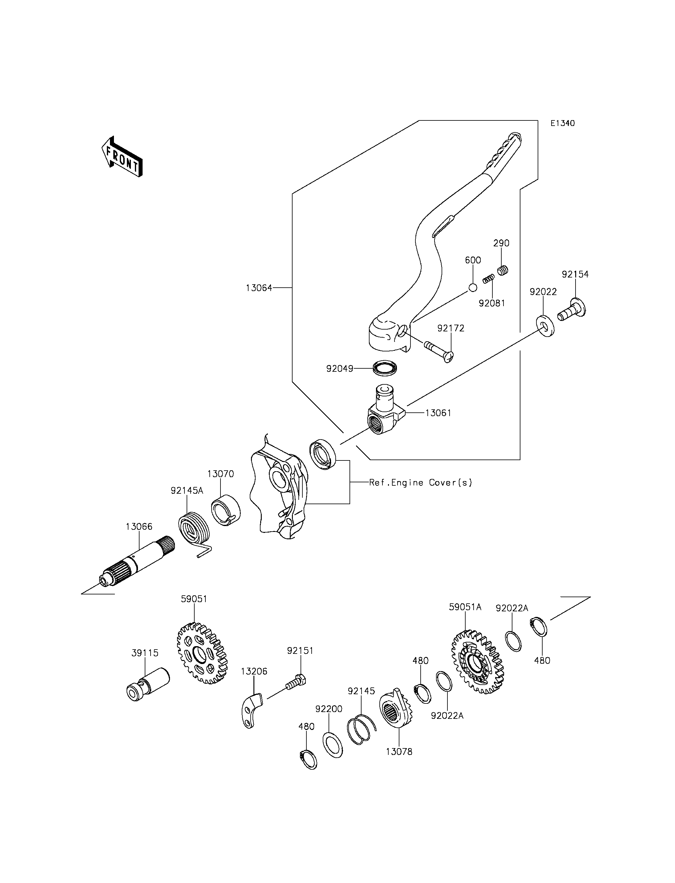 MECANISME DE KICK POUR KX250F KX250ZDF VERT 2013 EUROPE