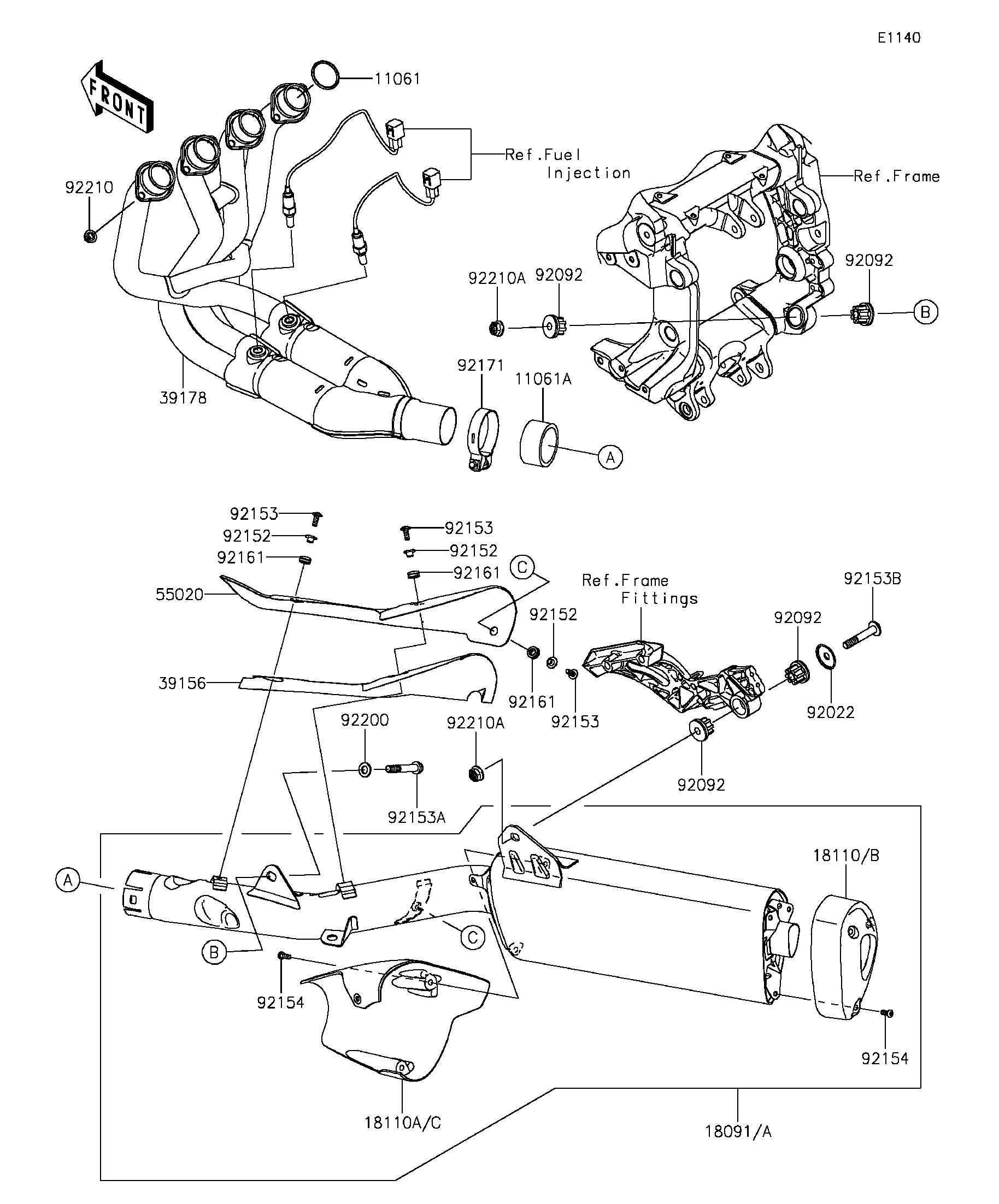 ECHAPPEMENT POUR 1400GTR ABS ZG1400EGF GRIS 2016 EUROPE