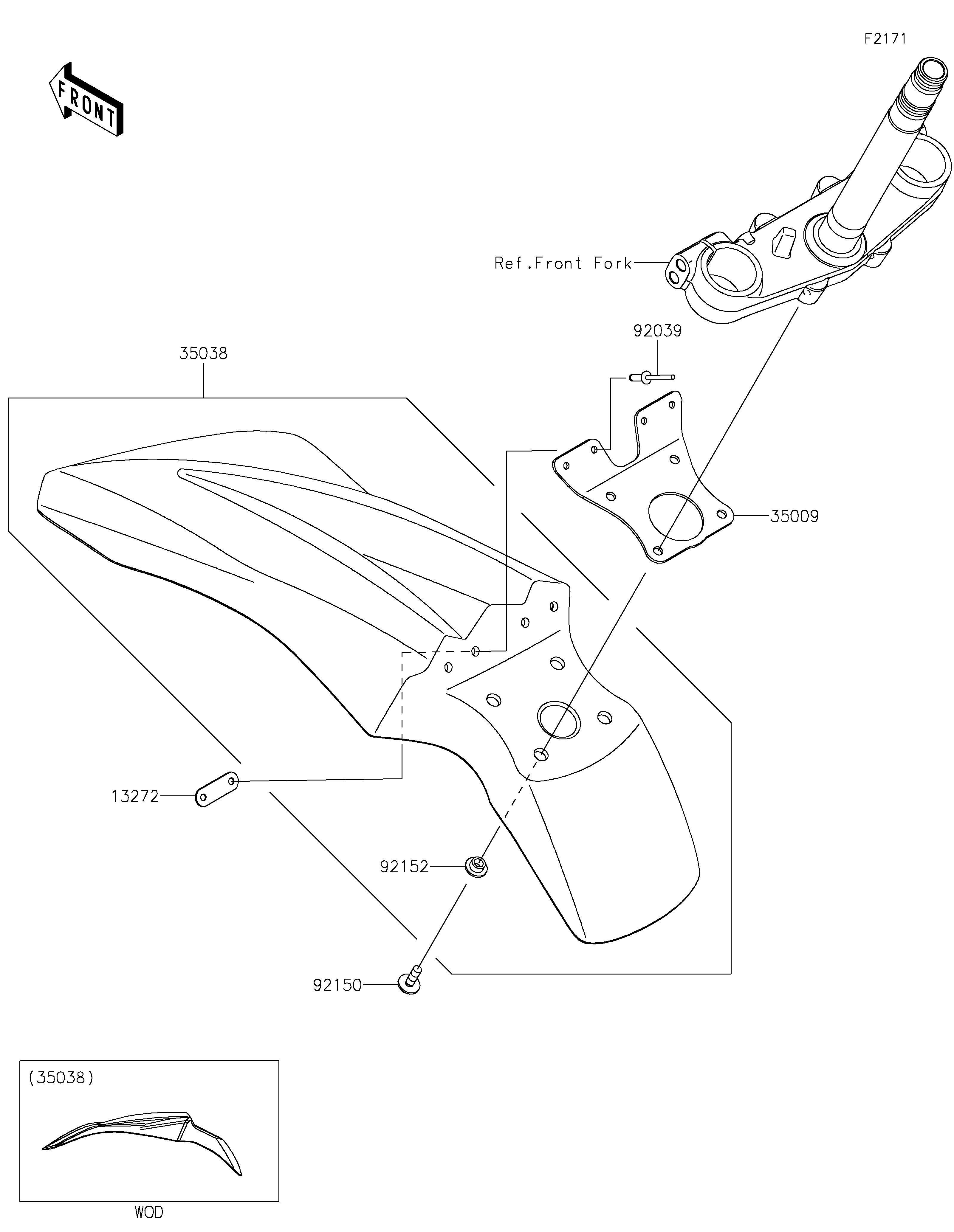 GARDE BOUE AVANT POUR KLX230 KLX230ALF NOIR 2020
