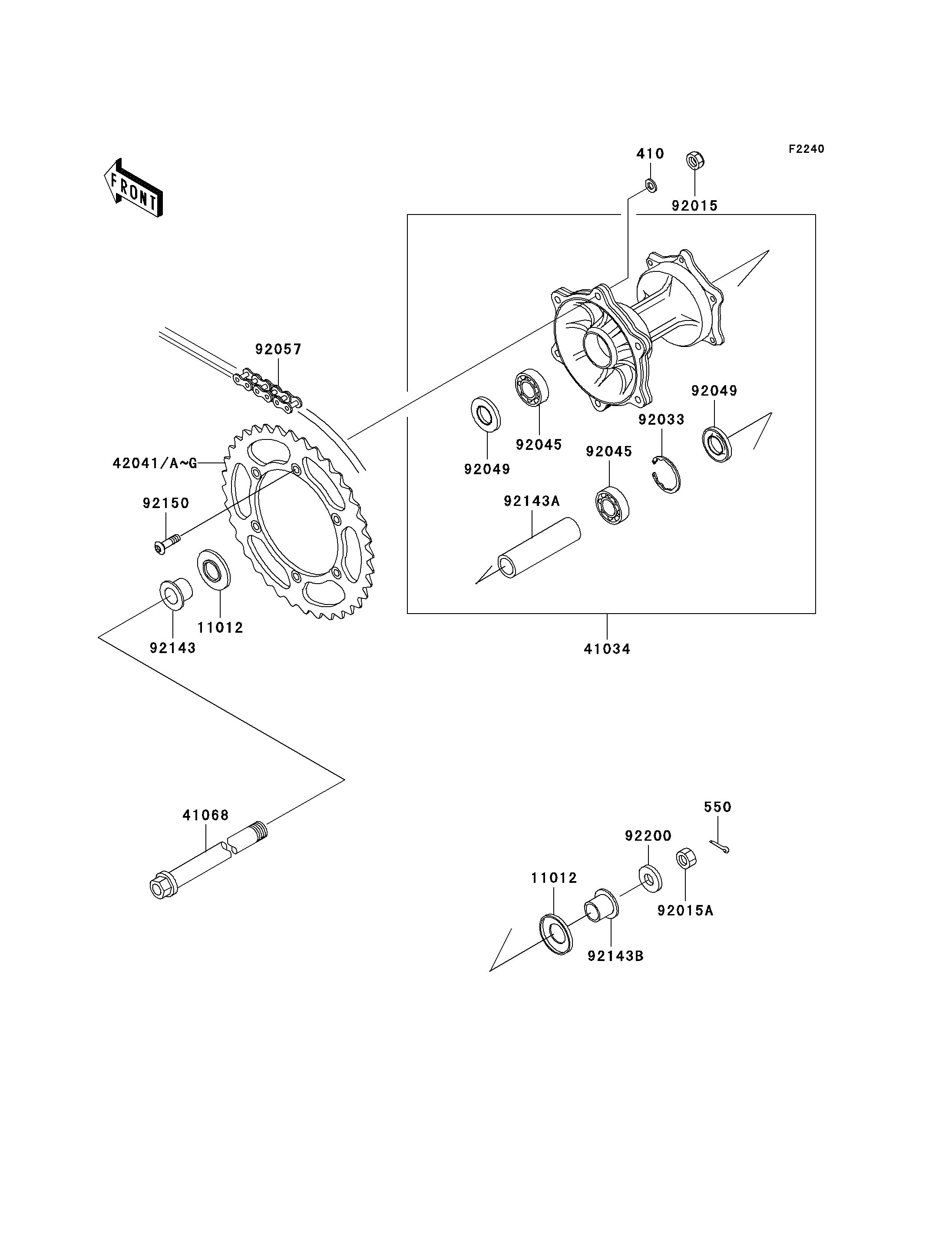 MOYEU ARRIERE POUR KLX300R KLX300 A7 VERT 2002 EUROPE