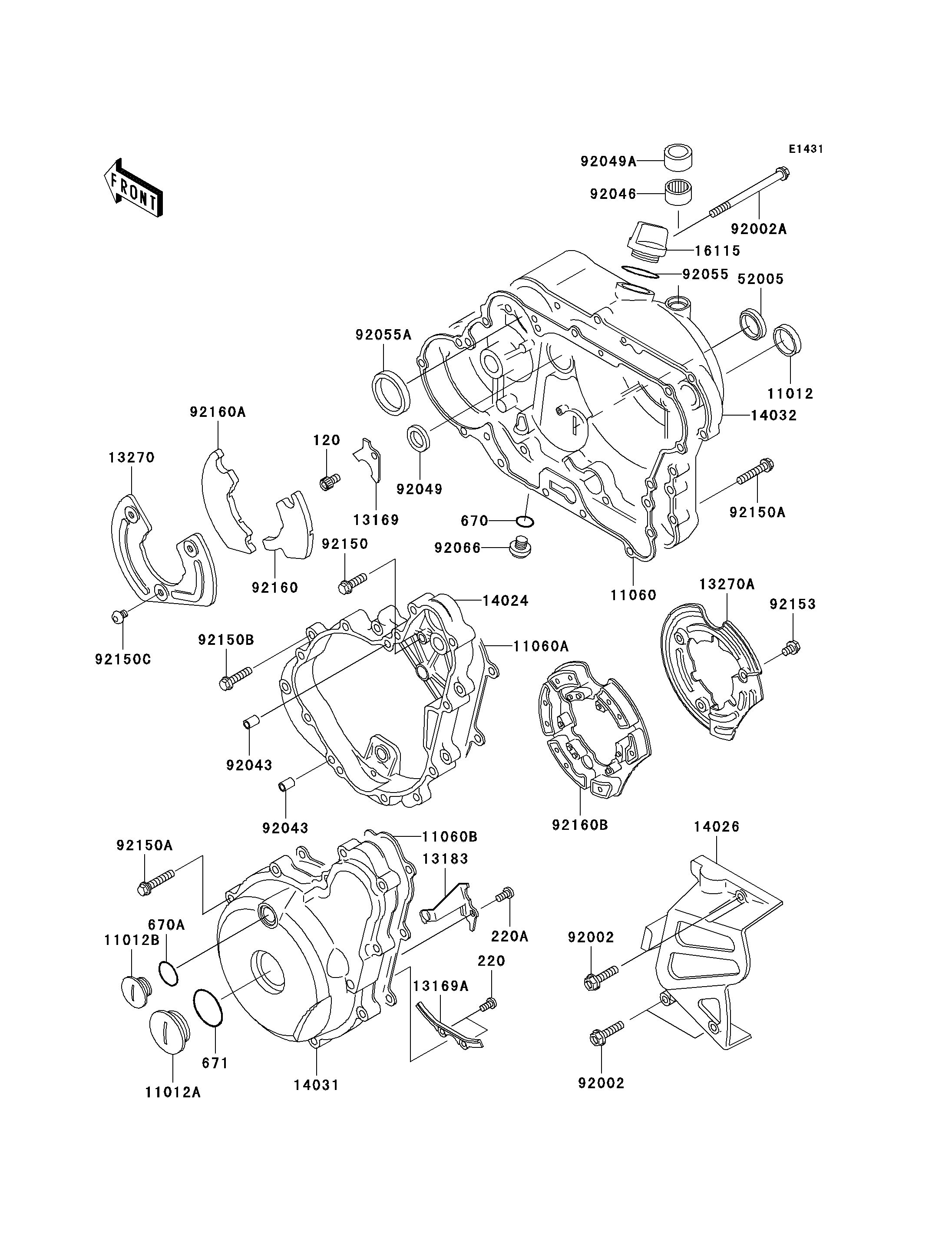 COUVERCLES MOTEUR POUR KLR650 KL650 C10 ARGENT 2004