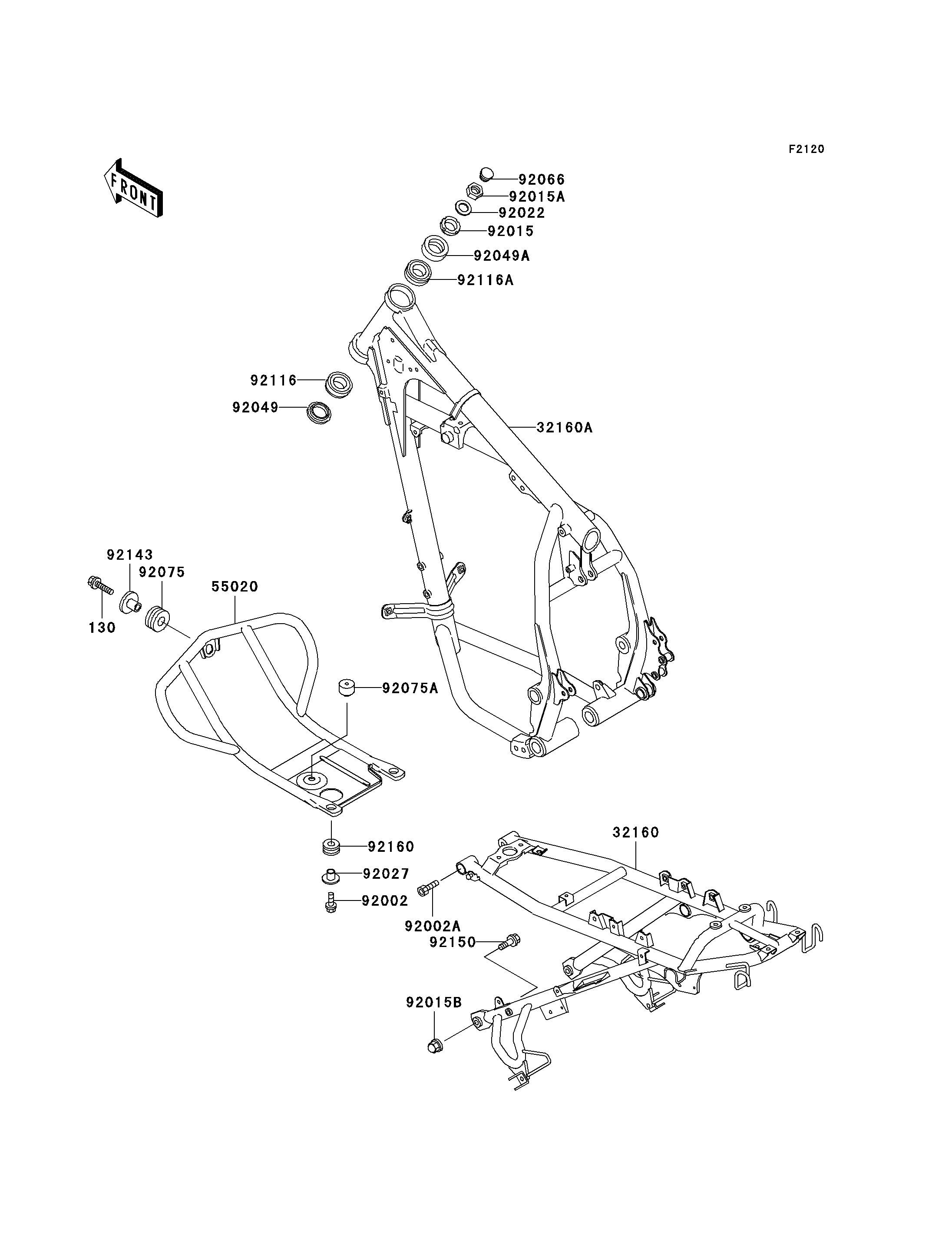 CHASSIS POUR KLR650 KL650 C10 ARGENT 2004