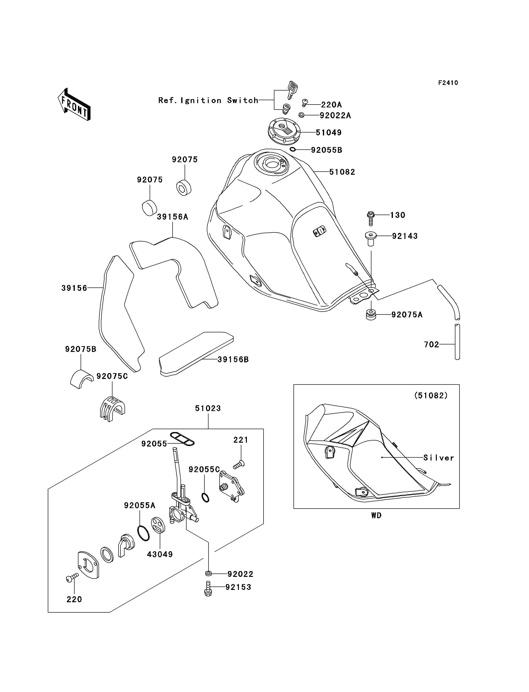 RESERVOIR CARBURANT POUR KLR650 KL650 C10 ARGENT 2004