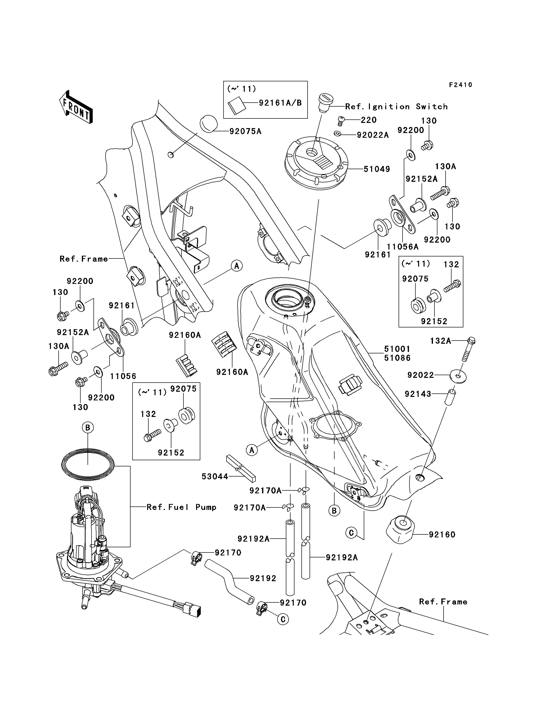 RESERVOIR CARBURANT POUR KLX250 KLX250S9F VERT 2009