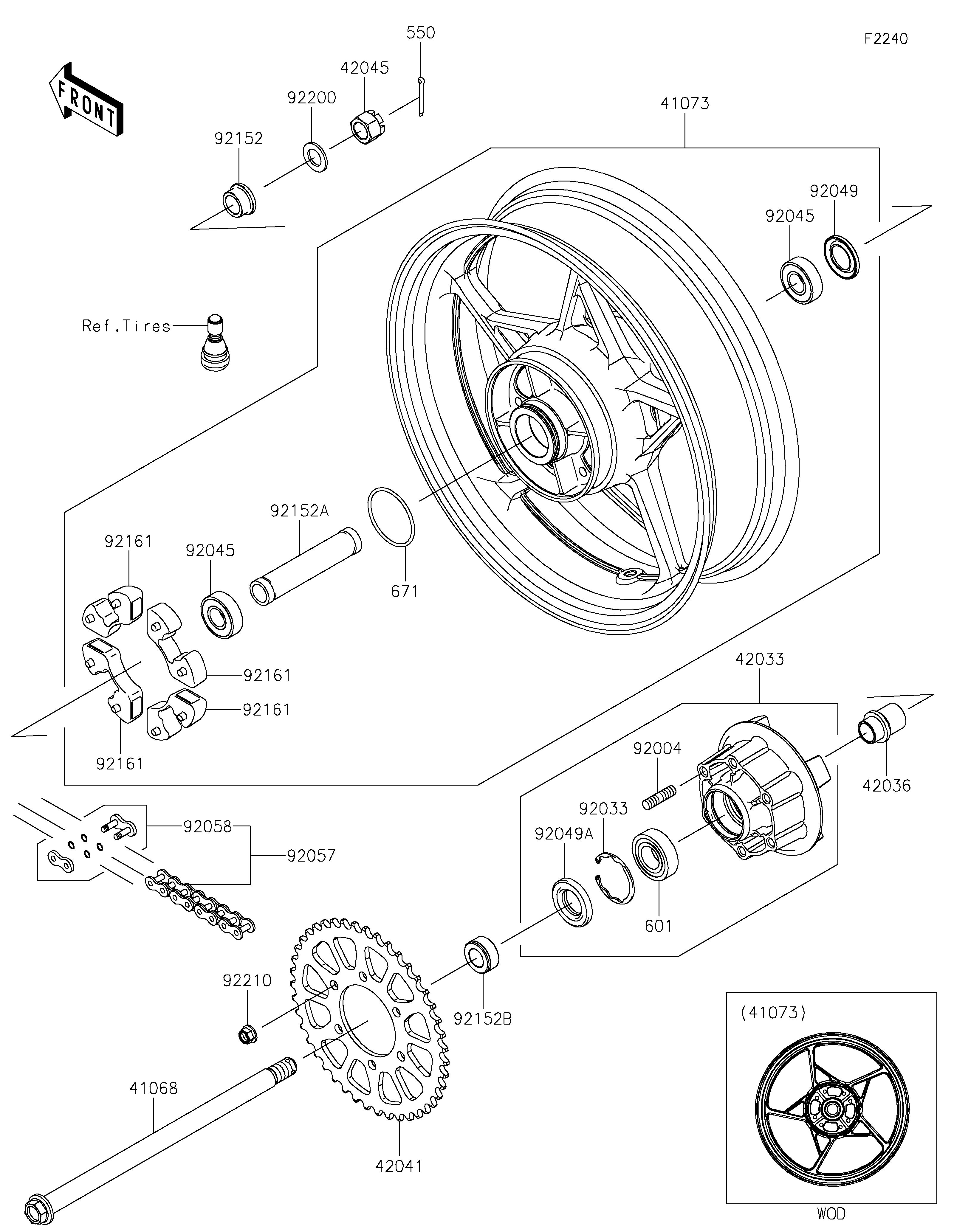 MOYEU ARRIERE POUR NINJA 7 HYBRID CX500ARFNN TITANE 2024