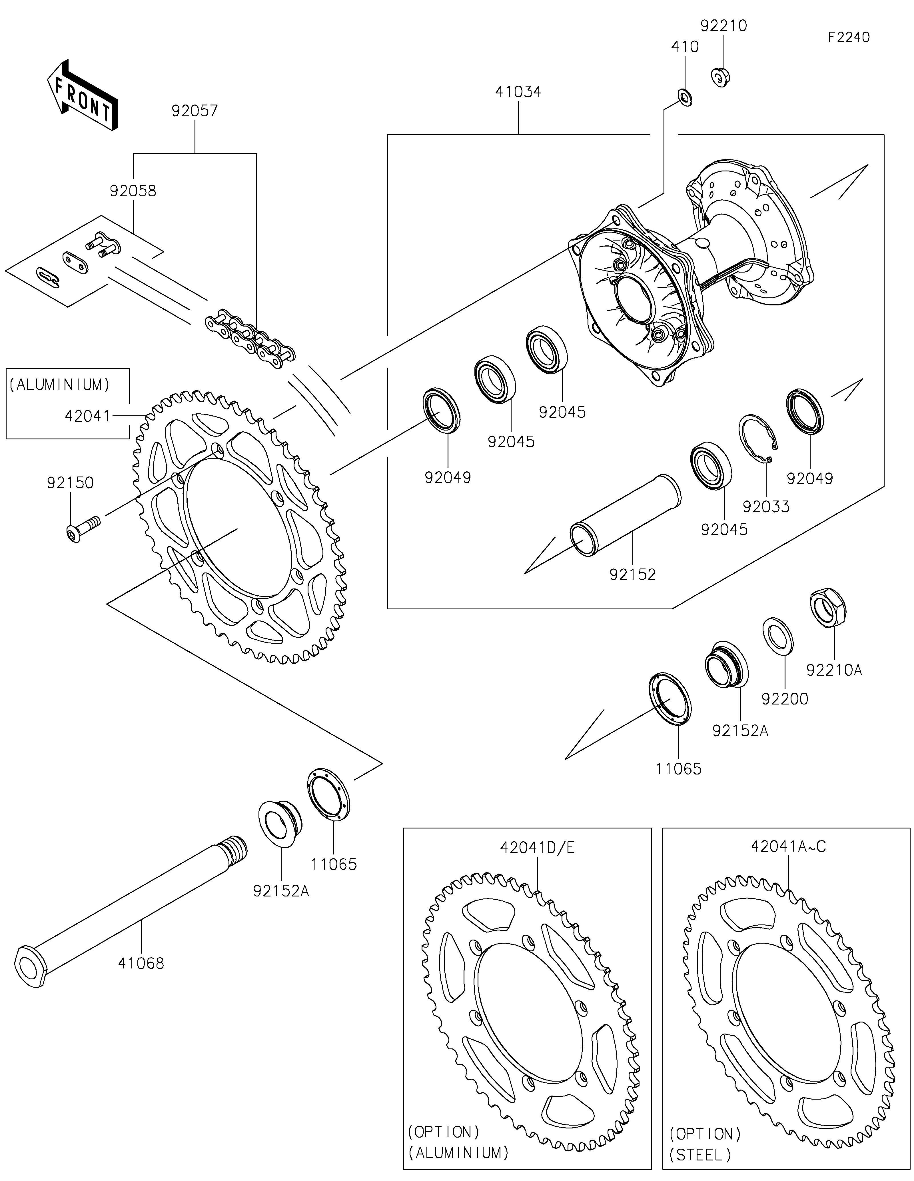 MOYEU ARRIERE POUR KX250X KX252FSFNN VERT 2025 EUROPE