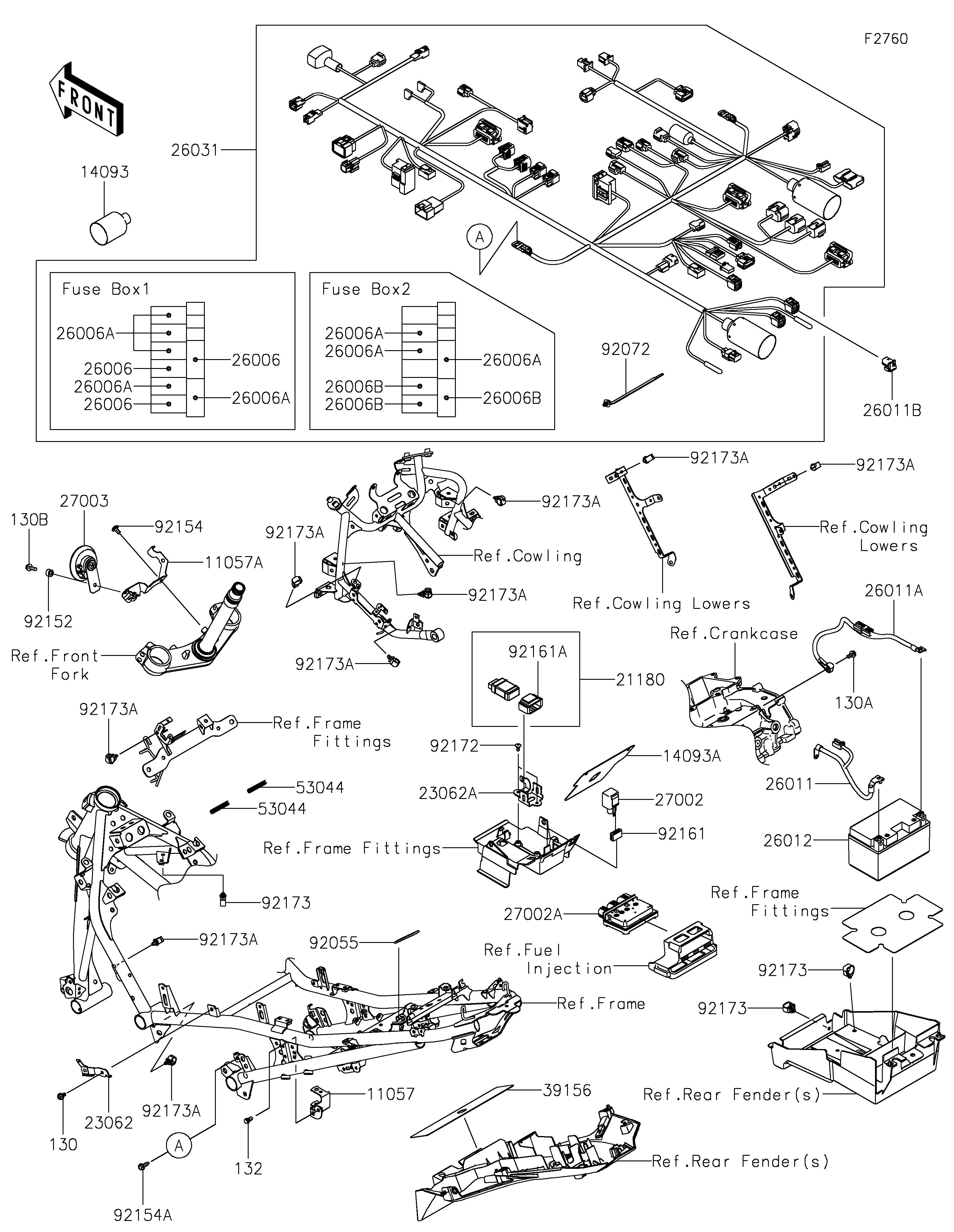 CHASSIS EQUIPMENT ELECTRIQUE POUR NINJA 500 EX500GRFNN NOIR 2024