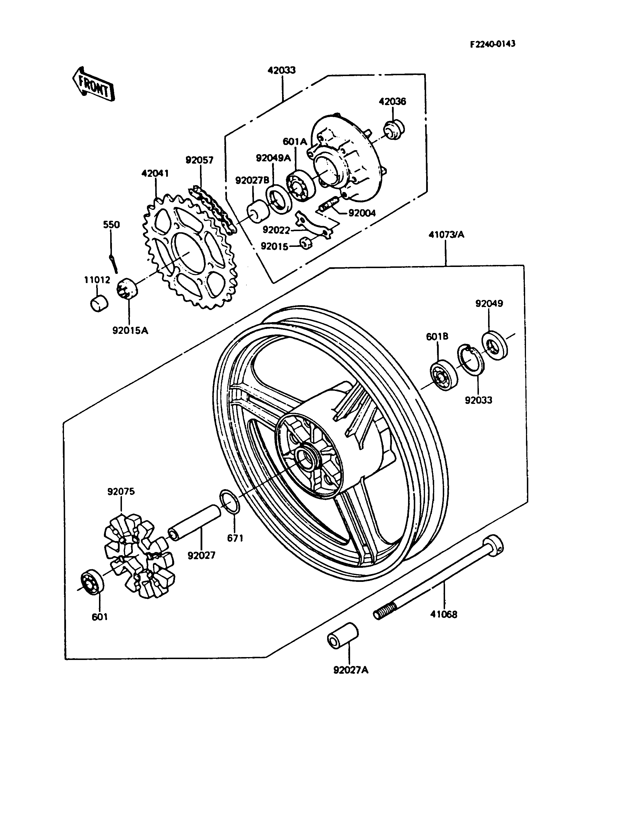 MOYEU ARRIERE POUR GPZ550 ZX550 A1 ARGENT 1984 EUROPE