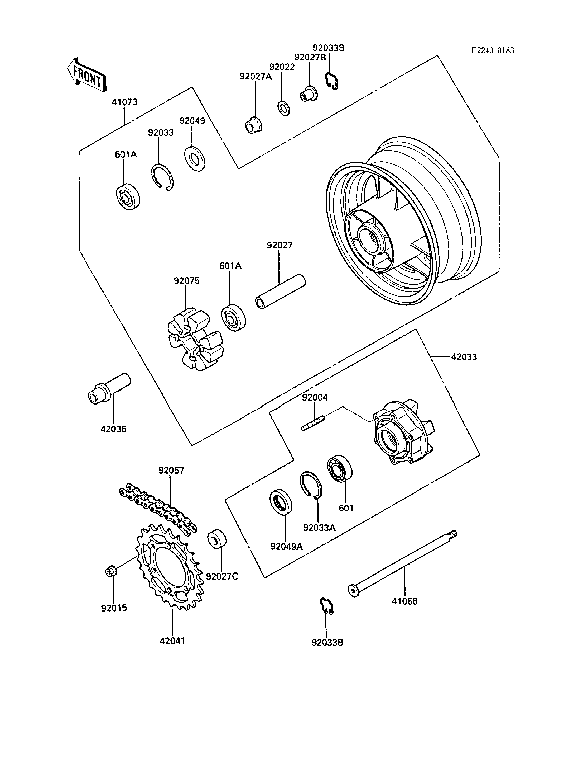 MOYEU ARRIERE POUR GPZ1000RX ZX1000 A1 BLEU 1986 EUROPE