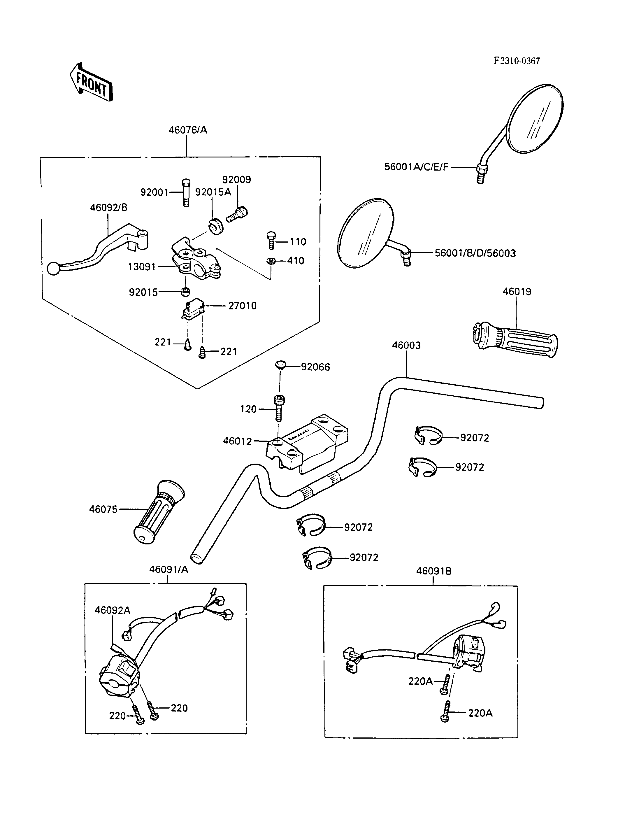 GUIDON POUR LTD450 LIQUID COOLED EN450 A1 NOIR 1985 EUROPE