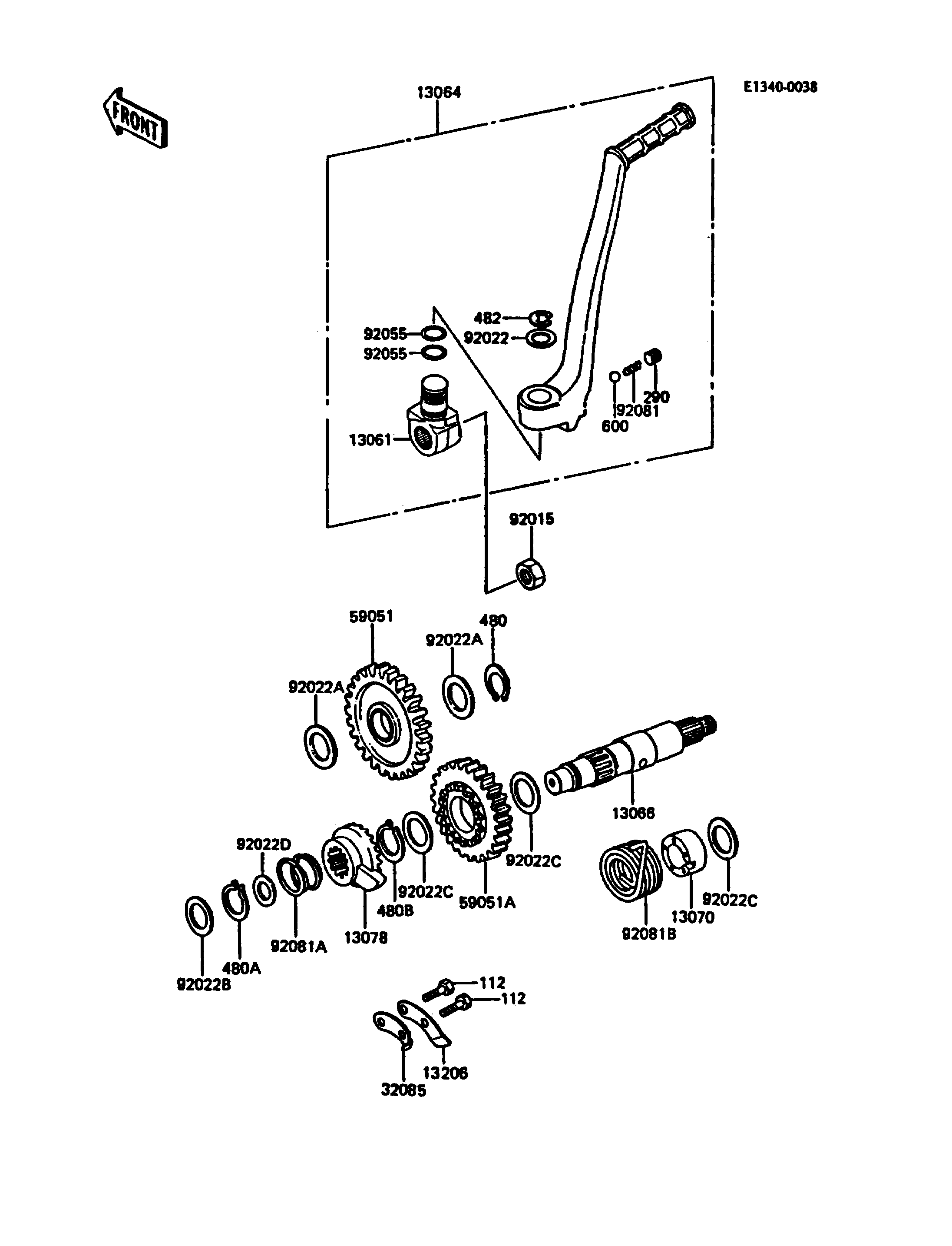 MECANISME DE KICK POUR KDX200 KDX200 C1 VERT 1986