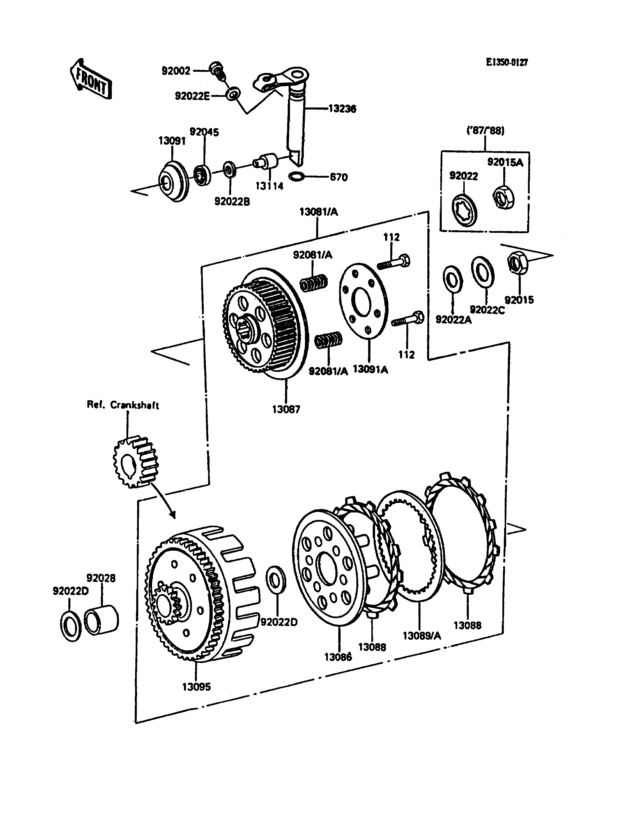 EMBRAYAGE POUR KDX200 KDX200 C1 VERT 1986