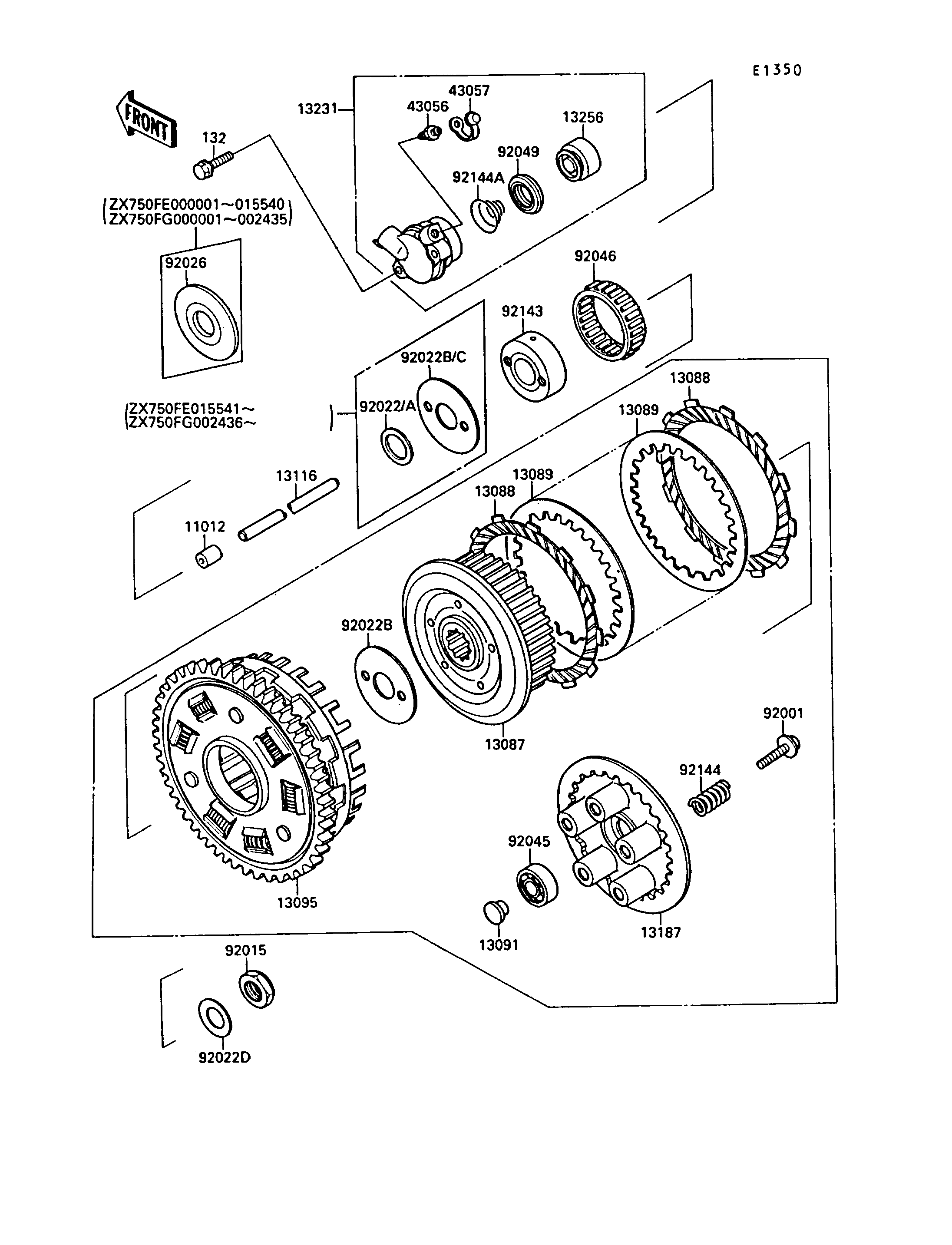 EMBRAYAGE POUR GPX750R ZX750 F1 BLANC 1987 EUROPE