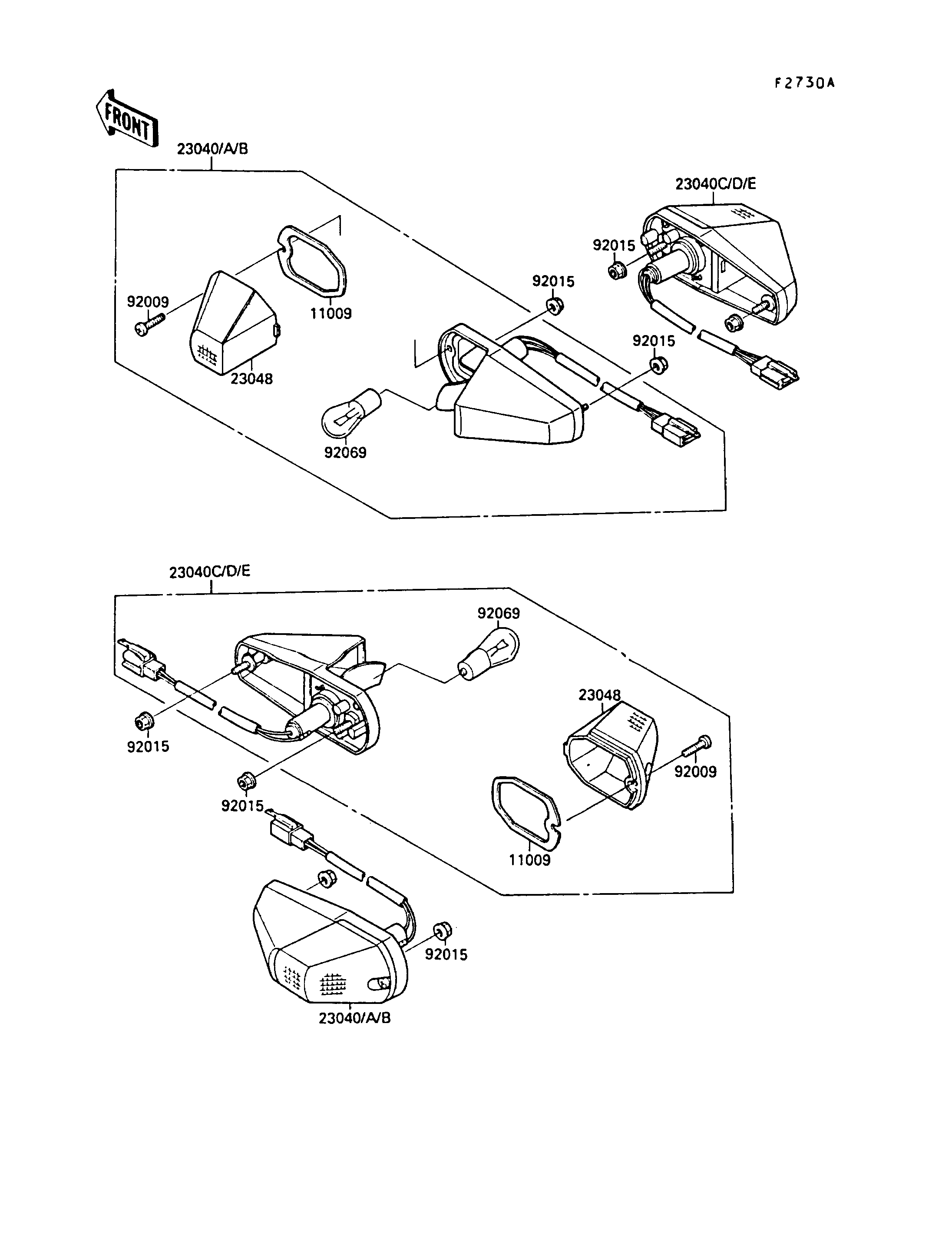 CLIGNOTANTSFABRICATION SPECIAL POUR GPX750R ZX750 F1 BLANC 1987 EUROPE