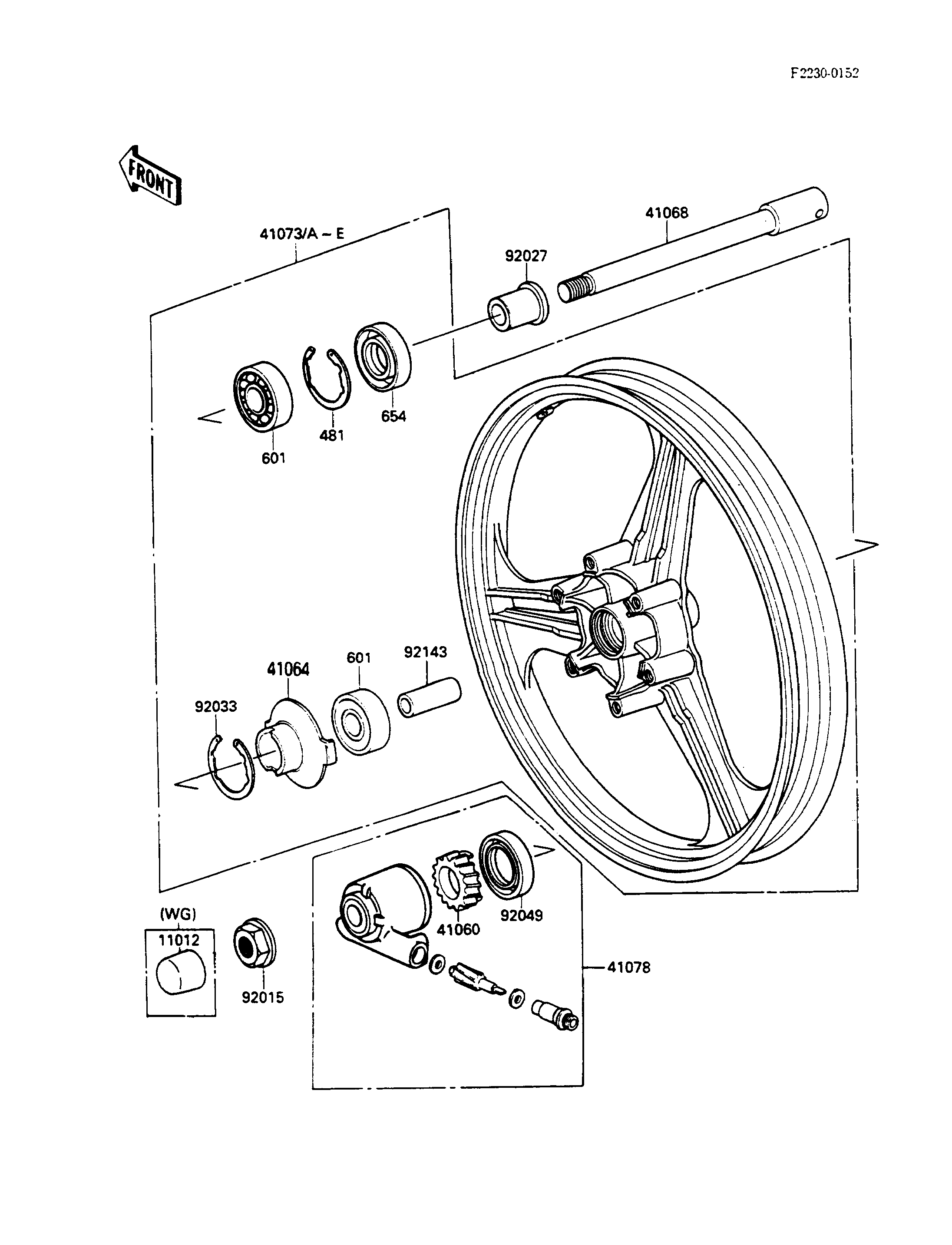 MOYEU AVANT POUR GPZ500S EX500 A1 BLANC 1987 EUROPE
