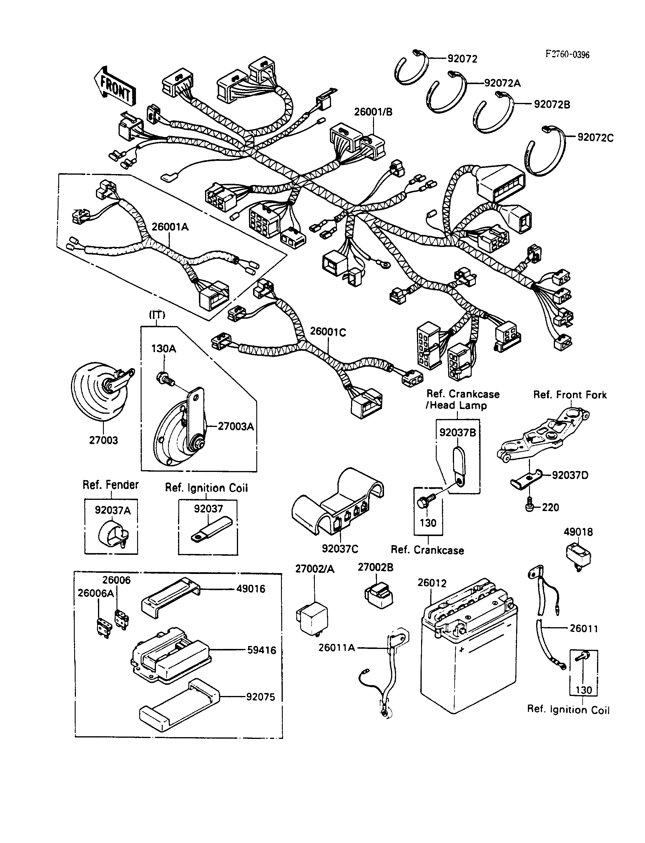EQUIPEMENT ELECTRIQUE POUR GPX600R ZX600 C1 BLANC 1988 EUROPE