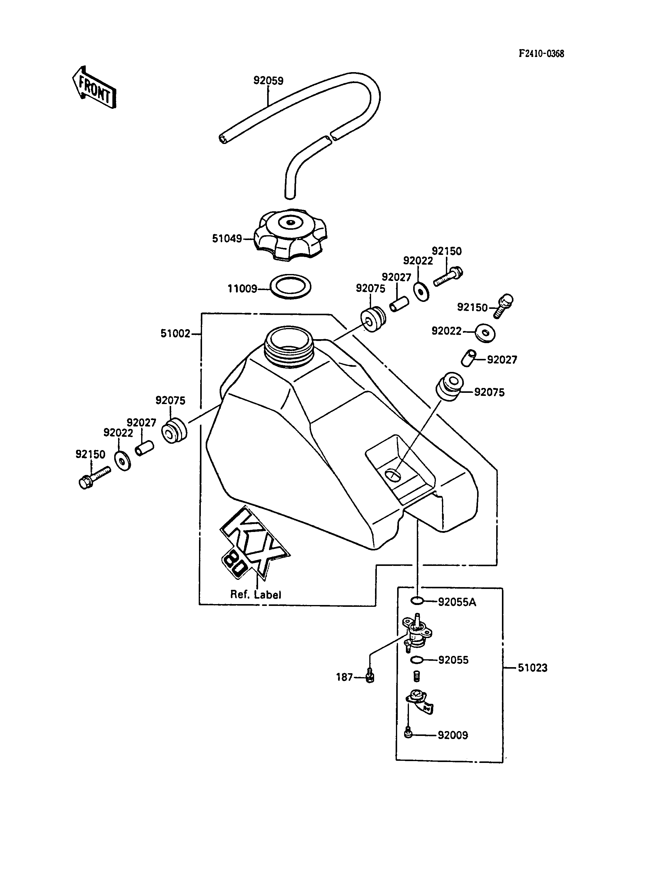 RESERVOIR CARBURANT POUR KX80 KX80 P1 VERT 1988