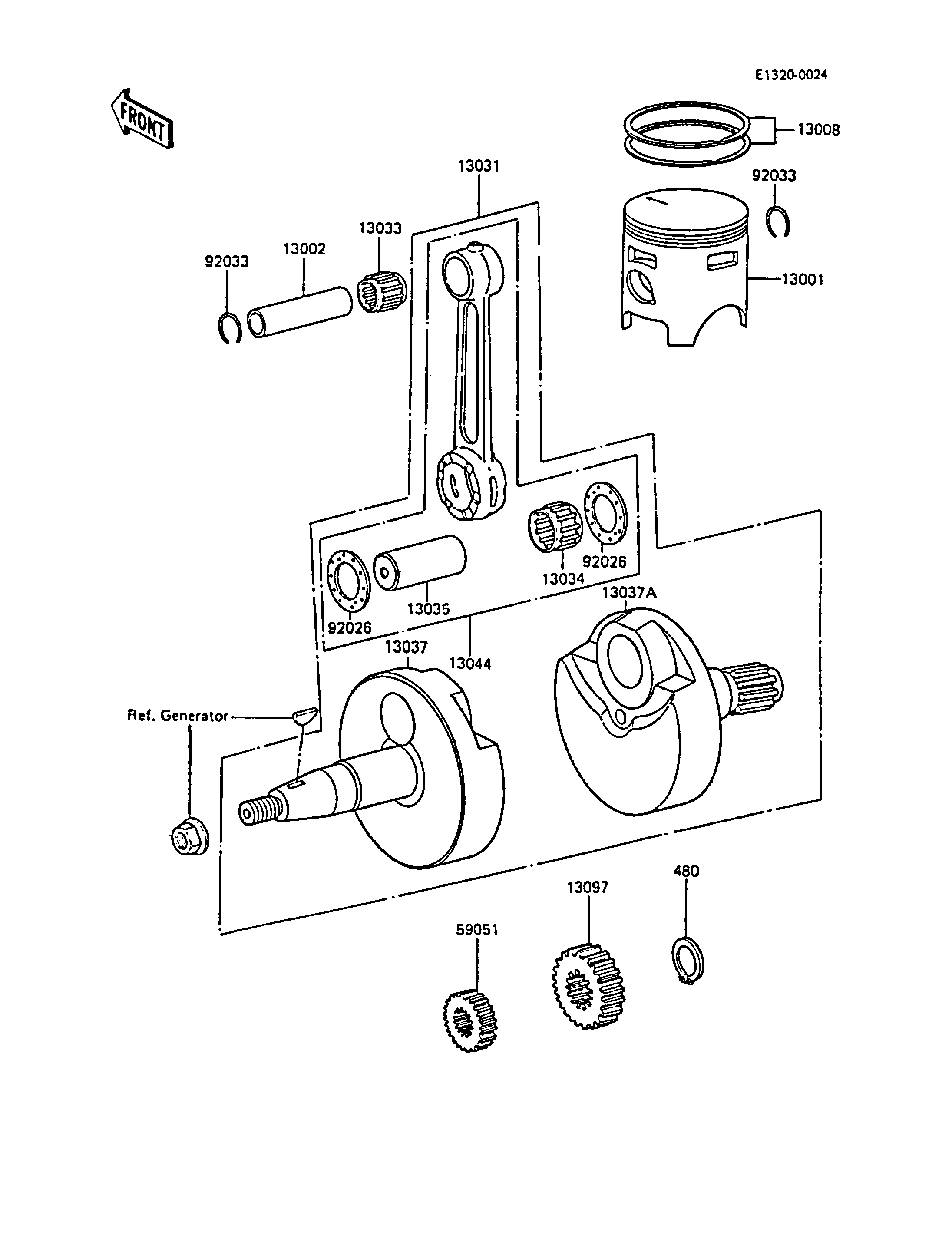 VILEBREQUINPISTON POUR KX80 KX80 M1 VERT 1988