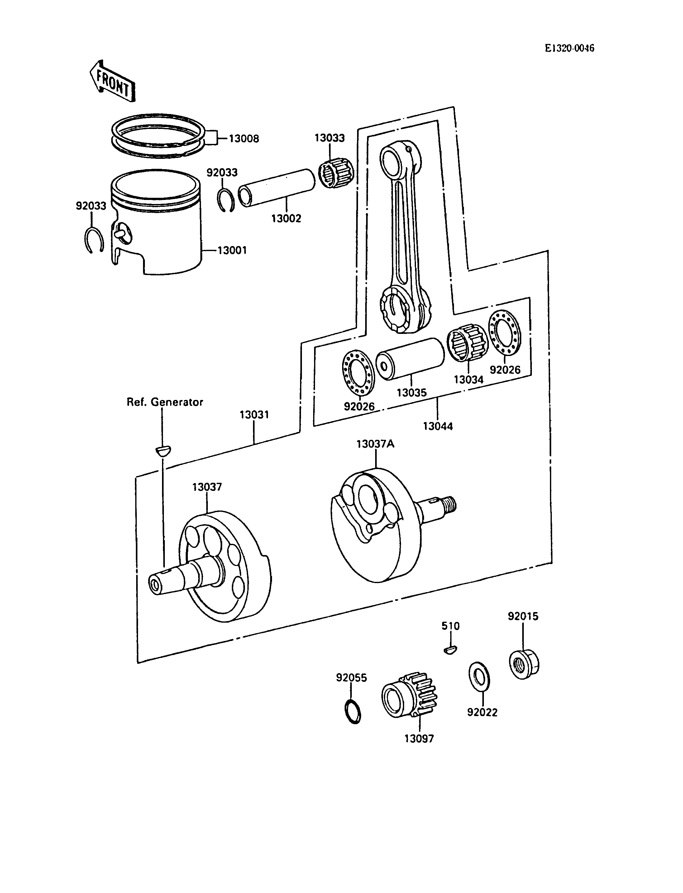 VILEBREQUINPISTON POUR KX125 KX125 F1 VERT 1988