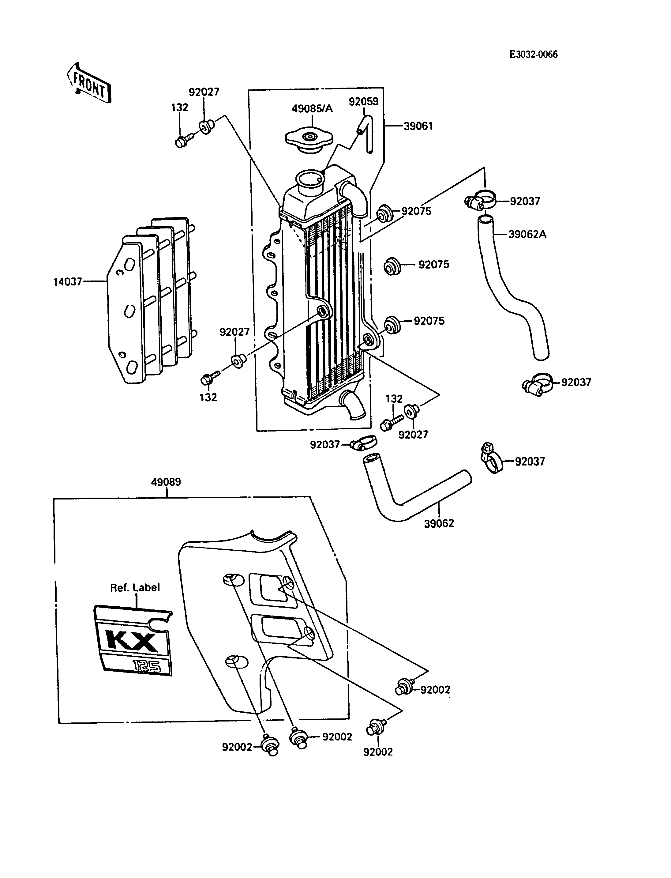 RADIATEUR POUR KX125 KX125 F1 VERT 1988