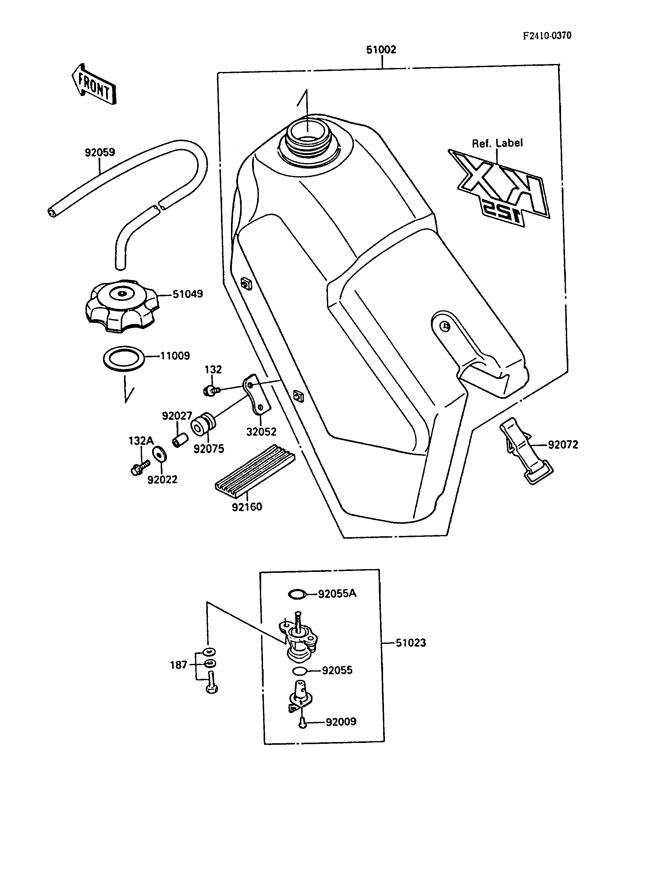 RESERVOIR CARBURANT POUR KX125 KX125 F1 VERT 1988