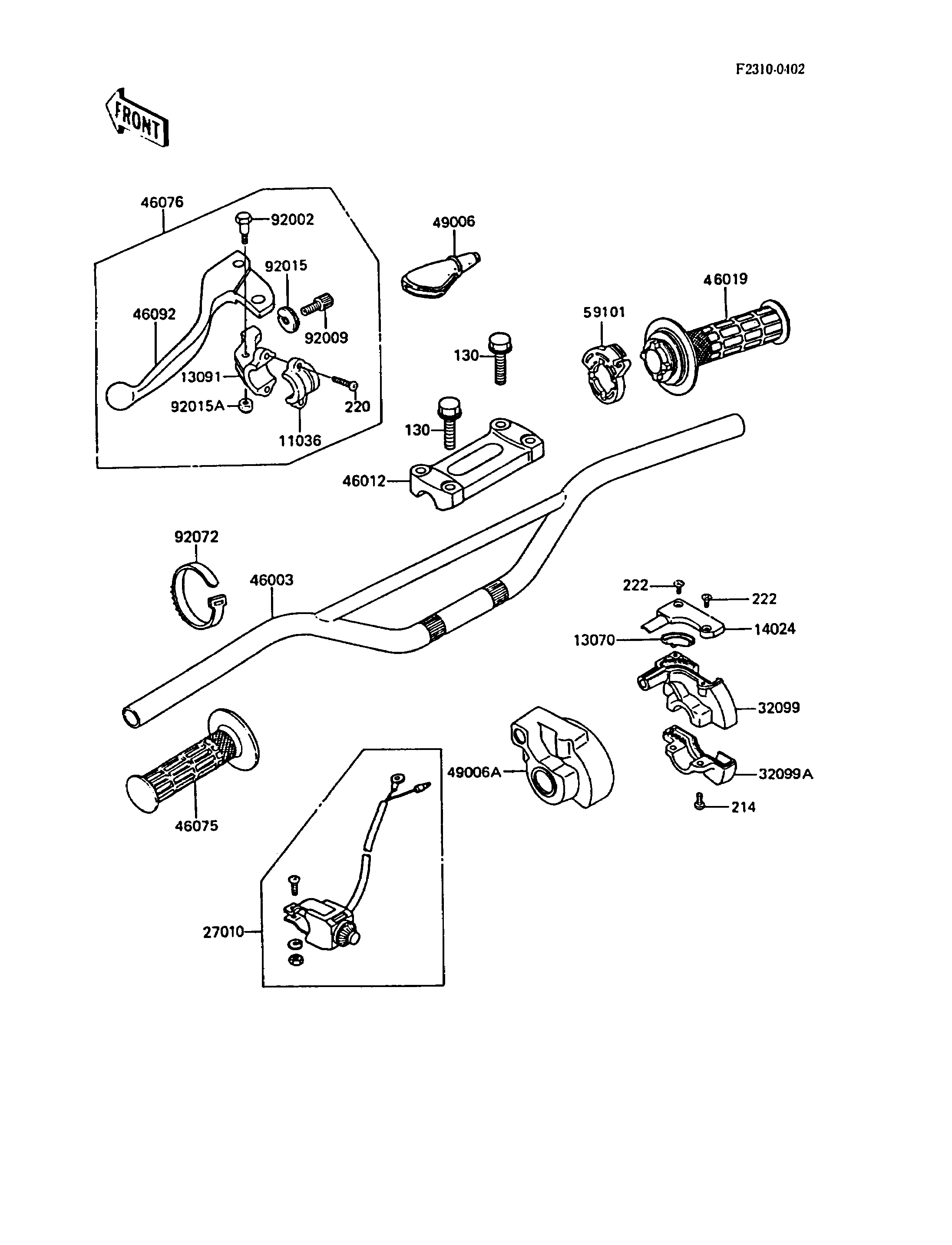 GUIDON POUR KX250 KX250 F1 VERT 1988