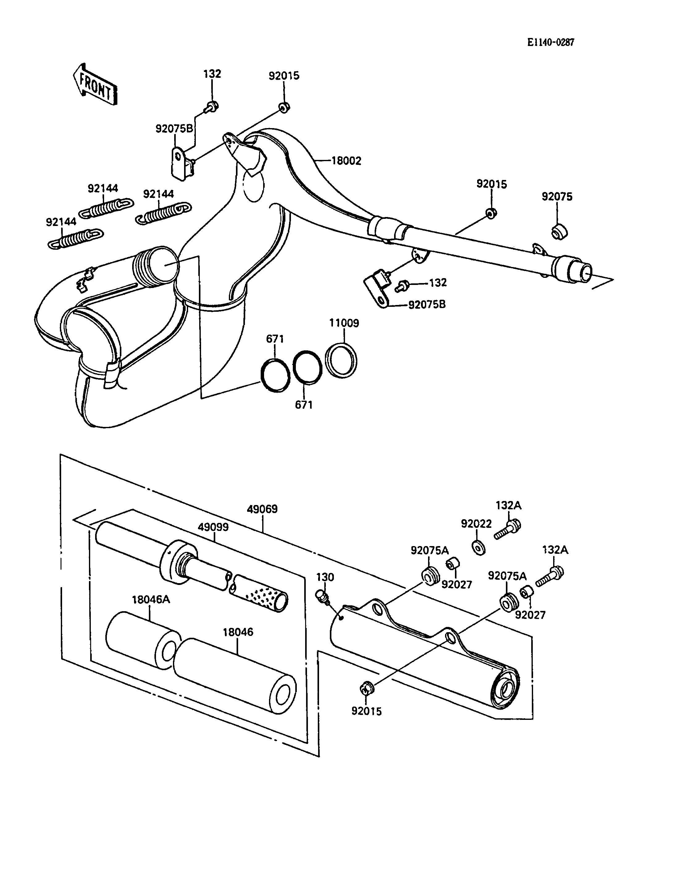 ECHAPPEMENT POUR KX500 KX500 D1 VERT 1988