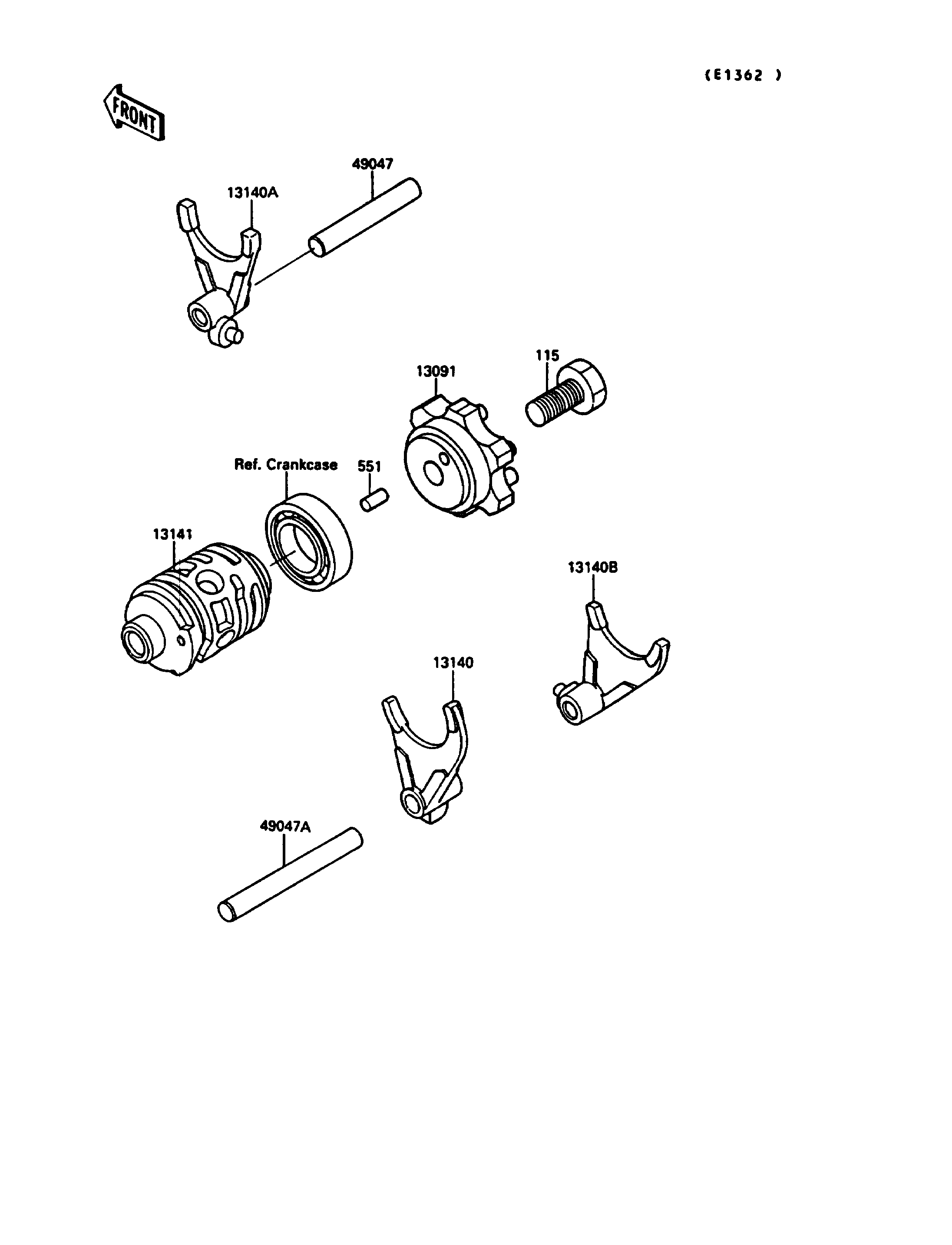 FOURCHETTEBARRILLET DE SELECTION POUR KX125 KX125 G1 VERT 1989