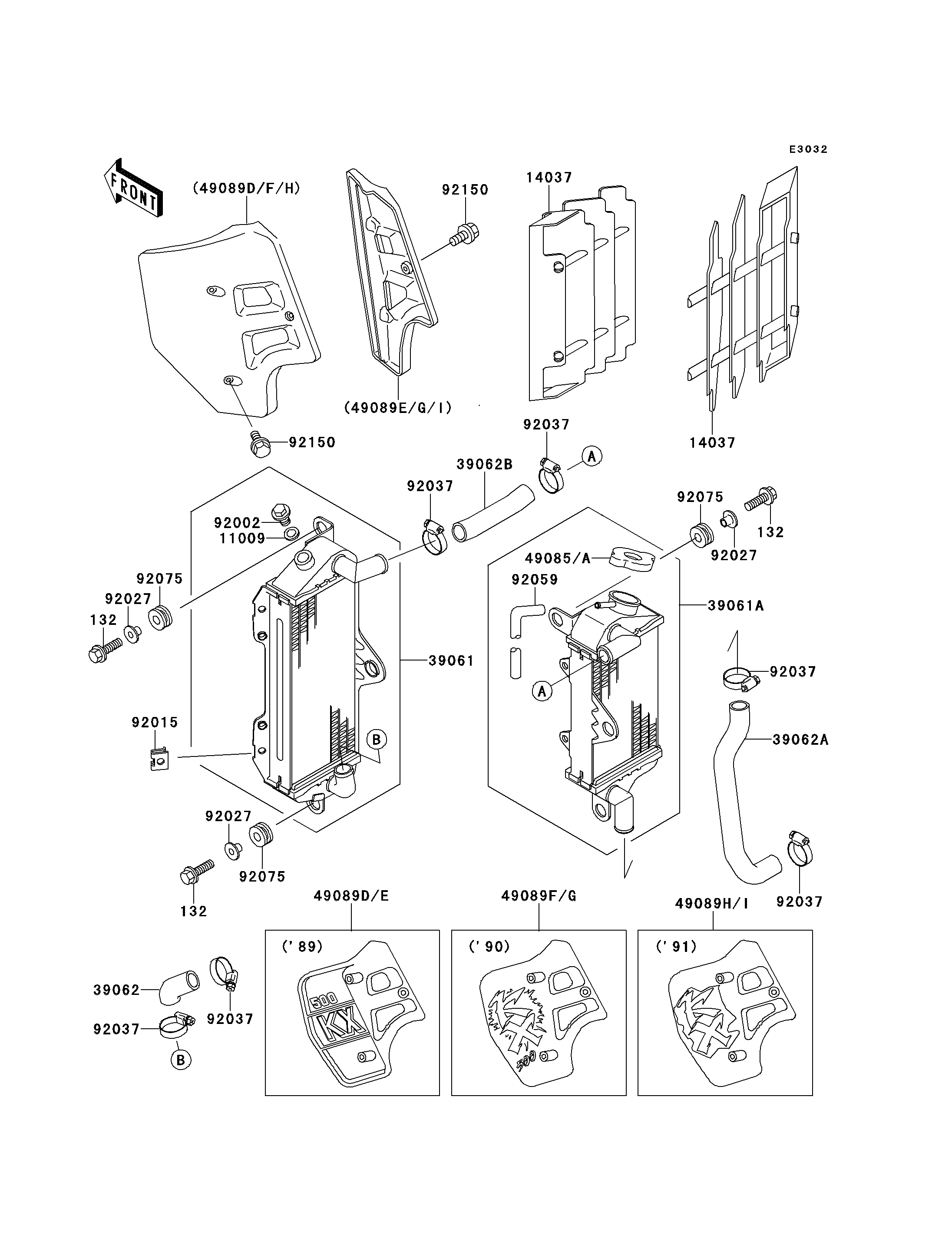 RADIATEUR POUR KX500 KX500 E1 VERT 1989