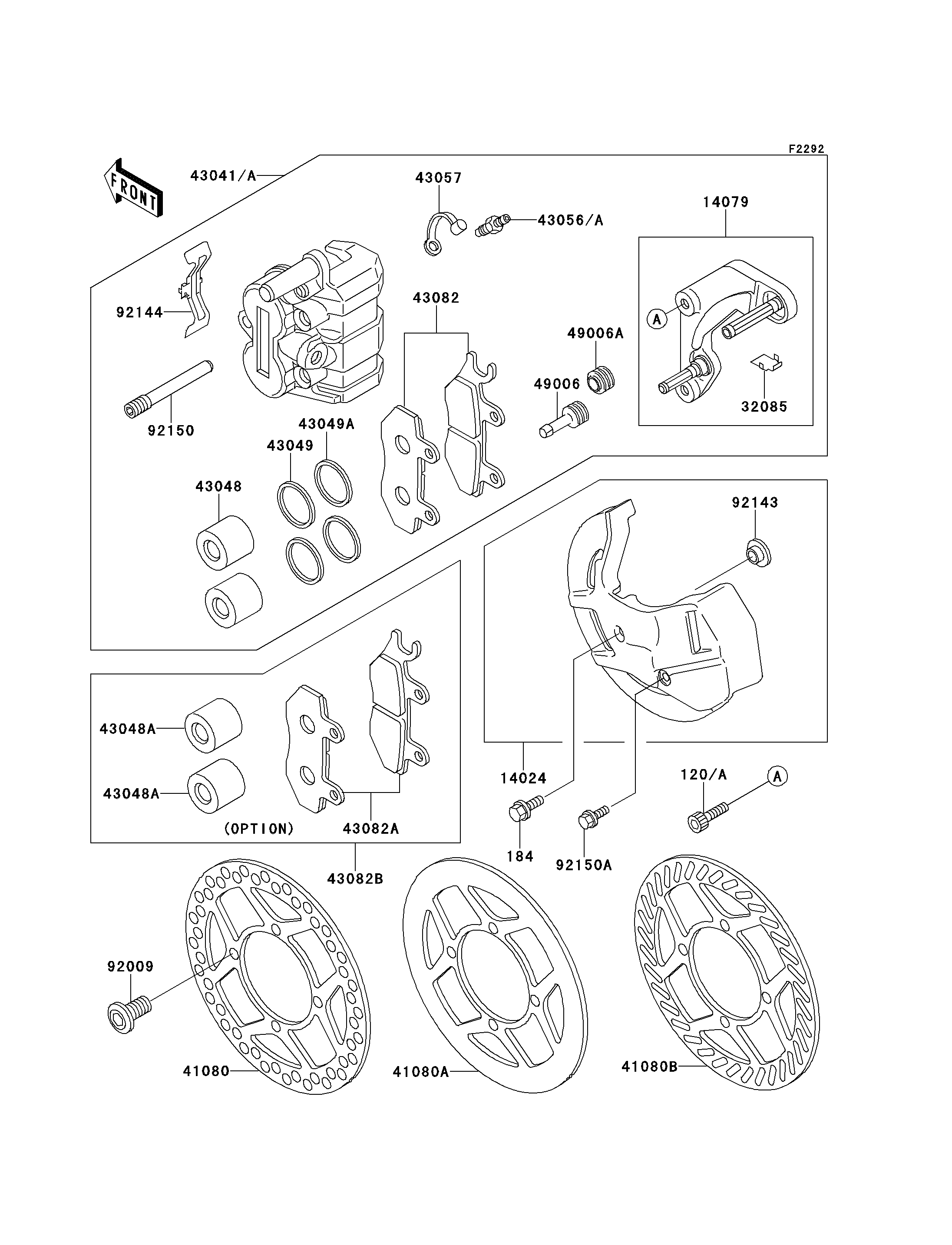 ETRIER AVANT POUR KX500 KX500 E1 VERT 1989