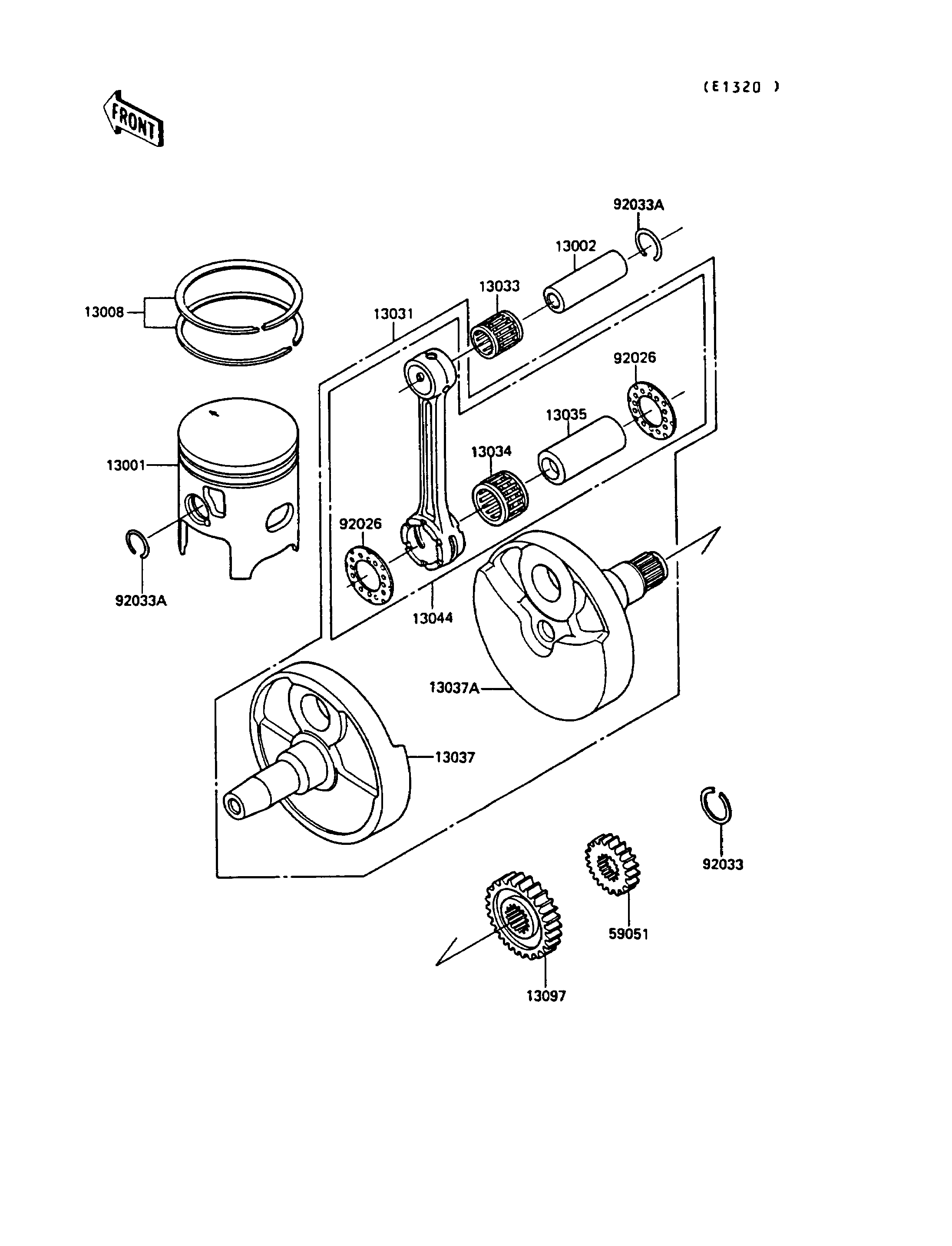 VILEBREQUINPISTON POUR KX250 KX250 G1 VERT 1989