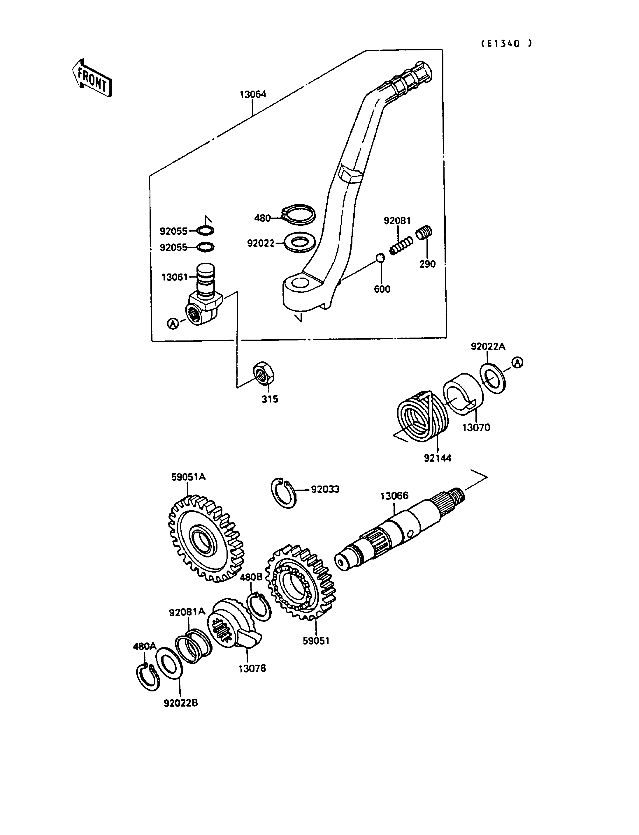 MECANISME DE KICK POUR KX250 KX250 G1 VERT 1989