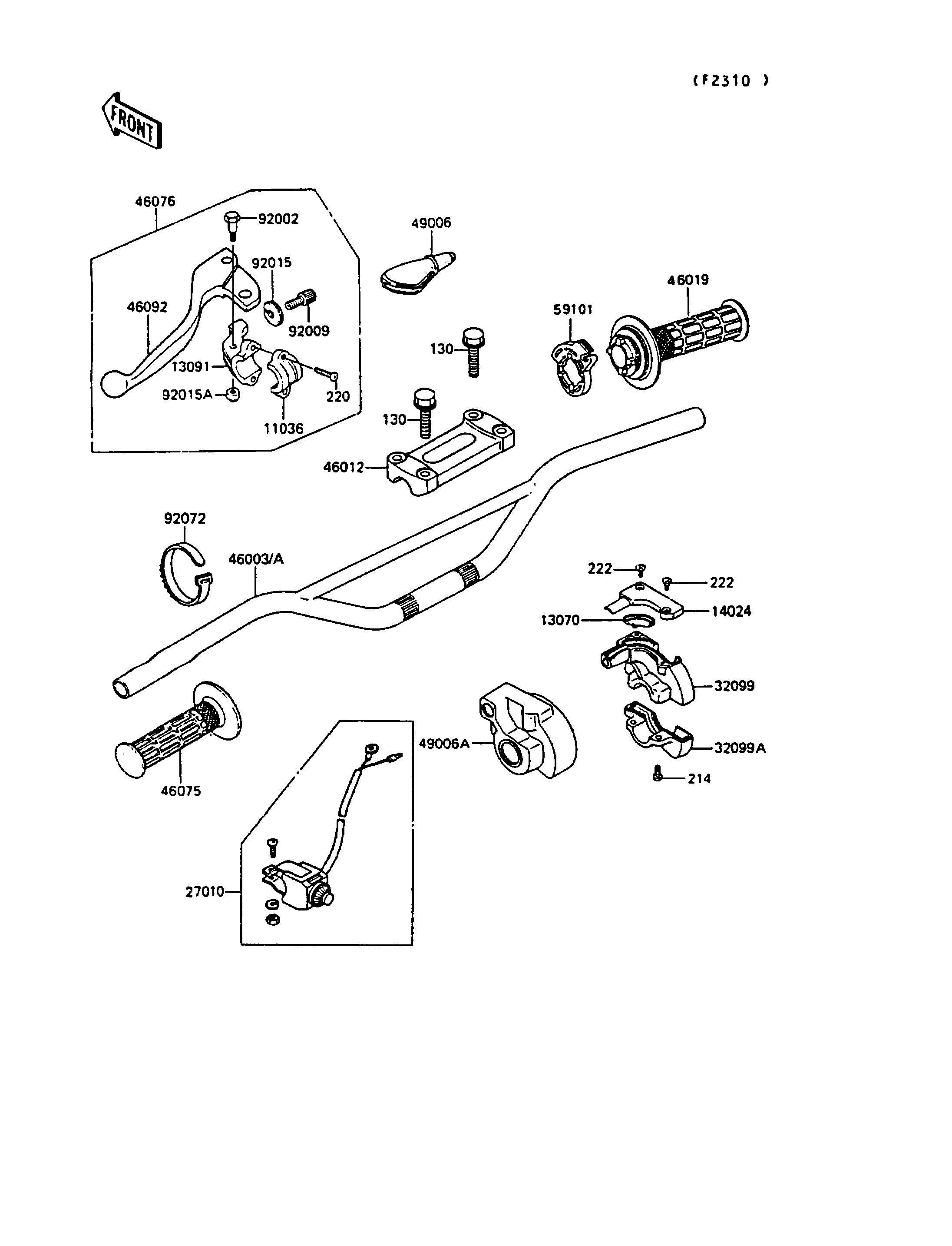 GUIDON POUR KX250 KX250 G1 VERT 1989