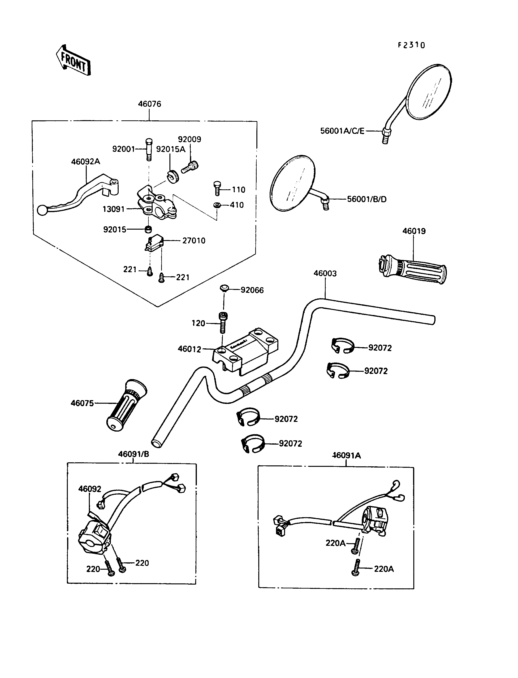 GUIDON POUR LTD450 LIQUID COOLED EN450 A5 NOIR 1989 EUROPE