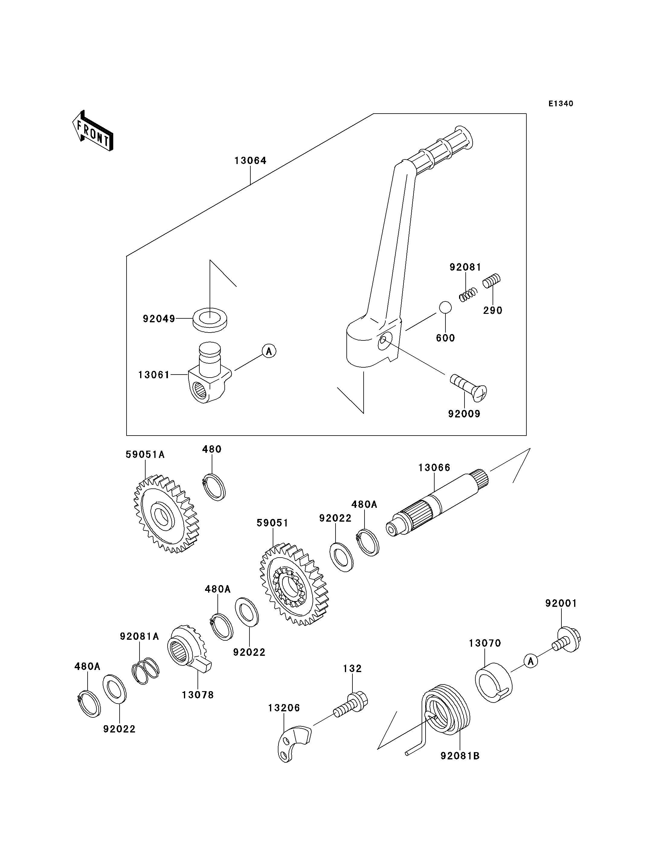 MECANISME DE KICK POUR KX125 KX125 H1 VERT 1990