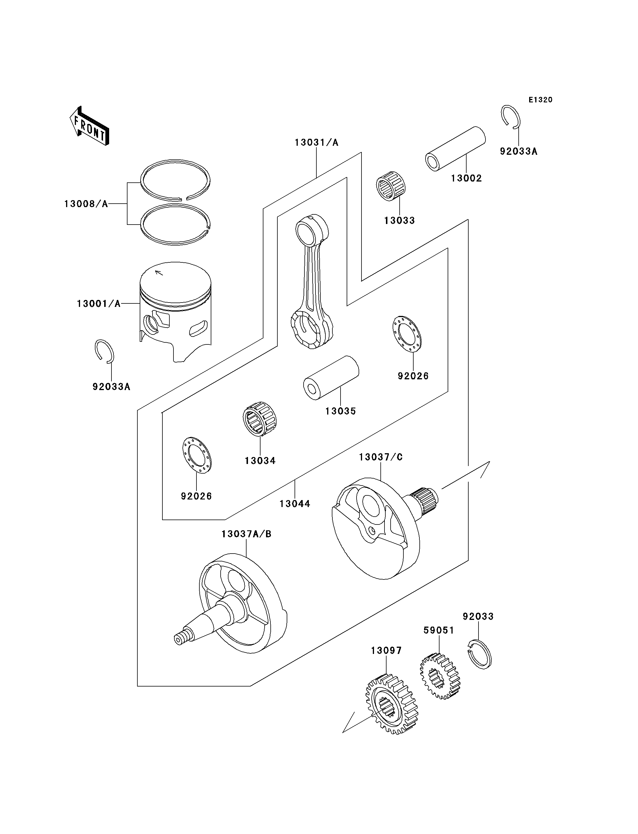 VILEBREQUINPISTON POUR KX250 KX250 H1 VERT 1990