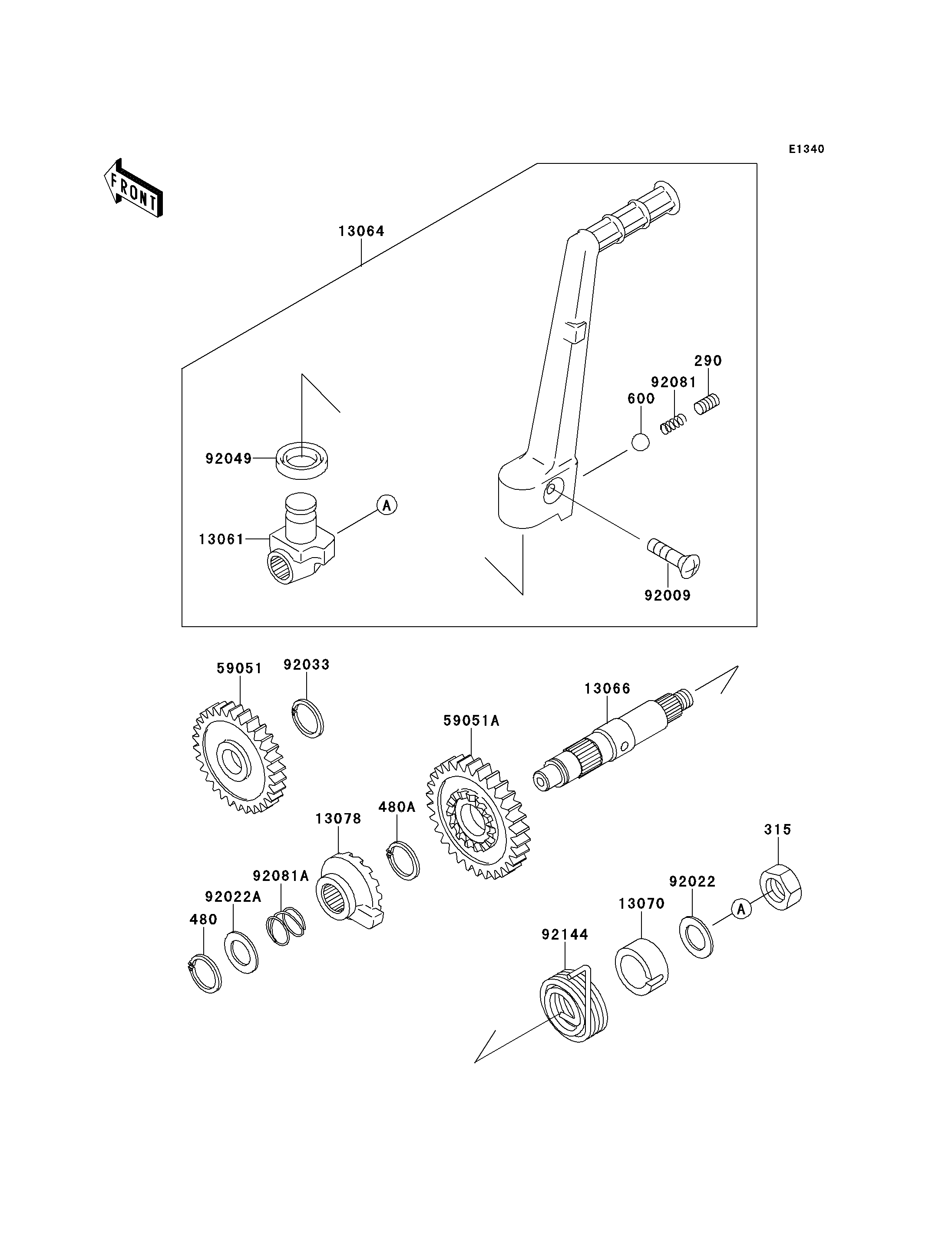 MECANISME DE KICK POUR KX250 KX250 H1 VERT 1990