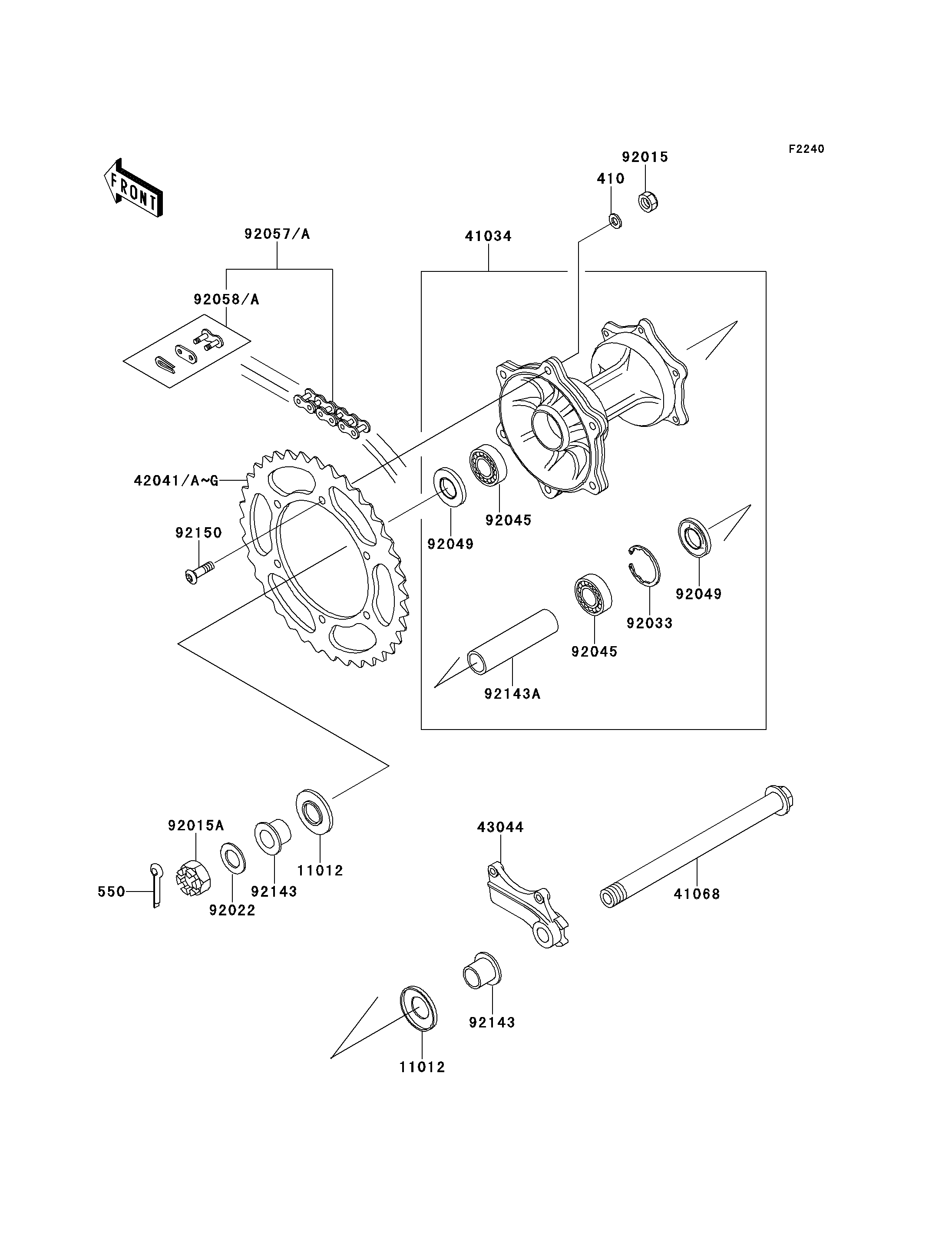 MOYEU ARRIERE POUR KX250 KX250 H1 VERT 1990