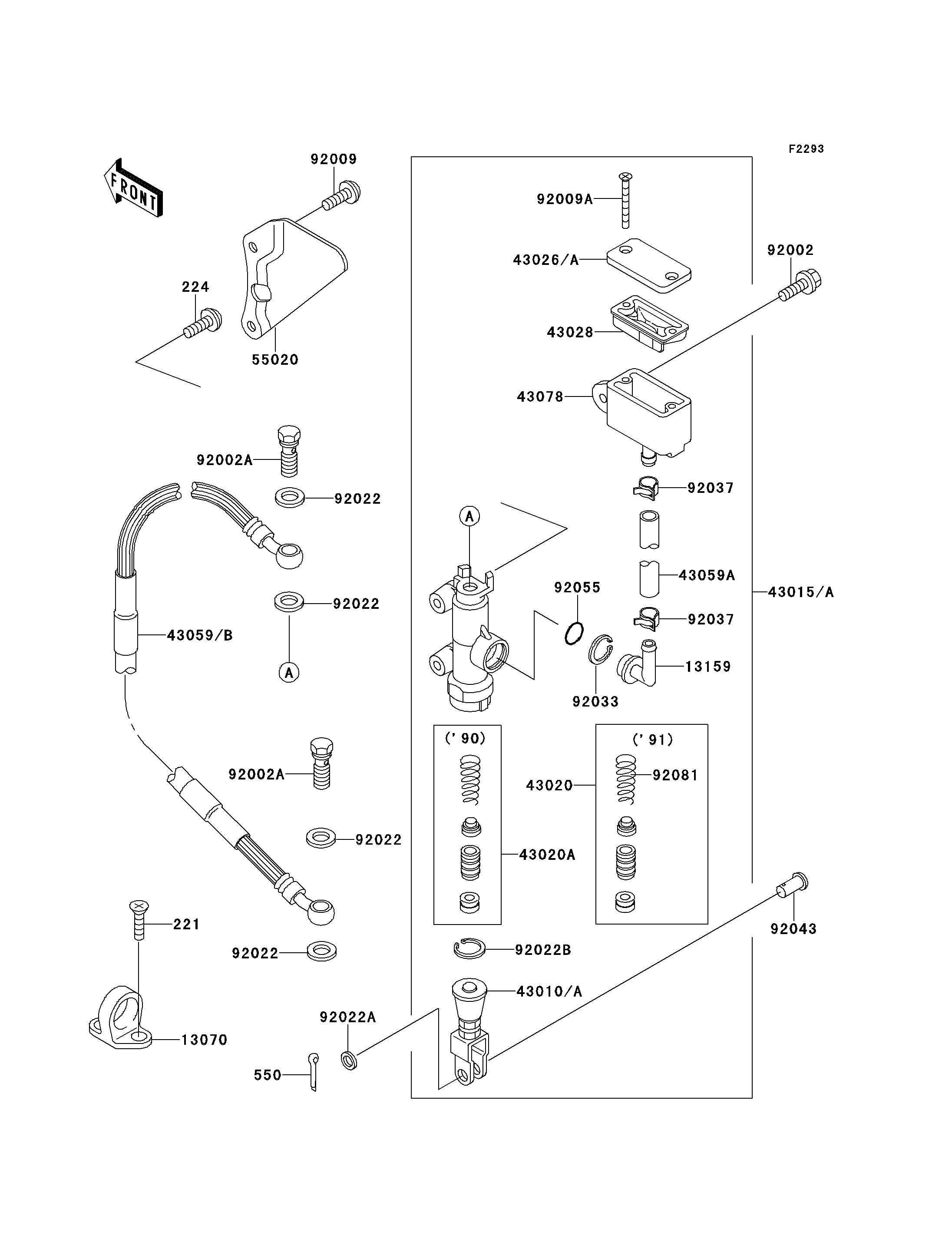 MAITRE CYLINDRE ARRIERE POUR KX125 KX125 H1 VERT 1990 EUROPE