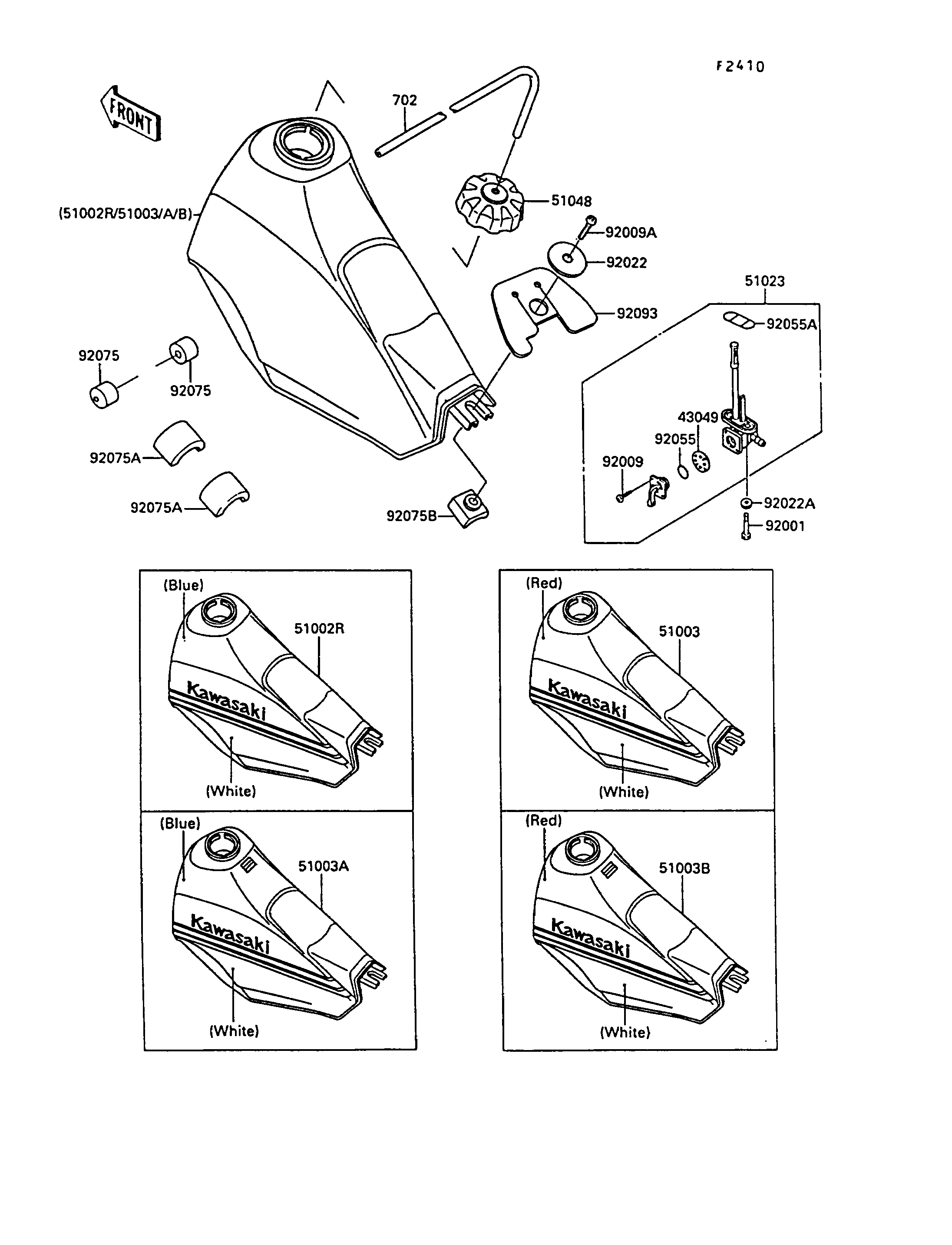 RESERVOIR CARBURANT POUR KLR250 KL250 D6 BLANC 1989 EUROPE