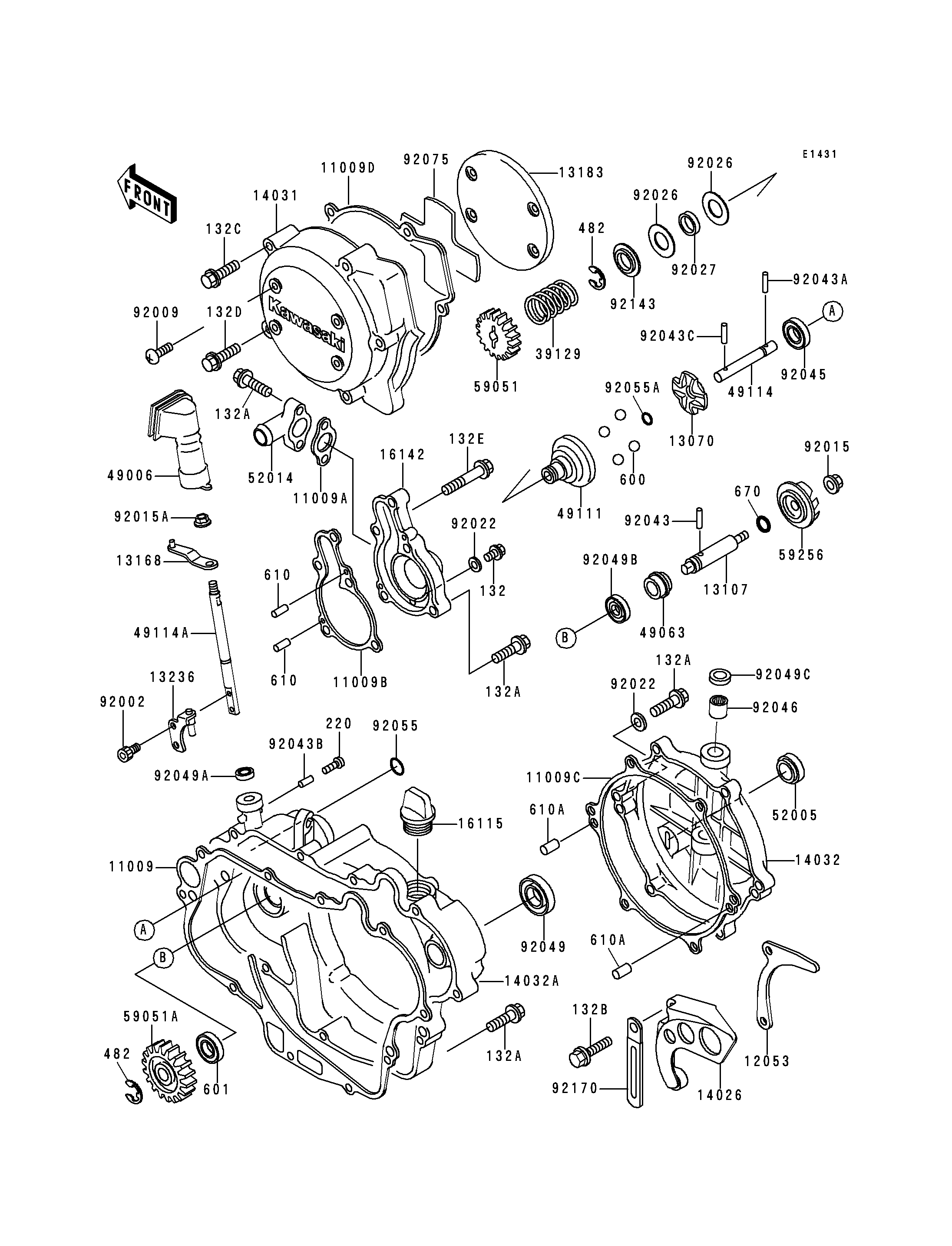 COUVERCLES MOTEUR POUR KDX125SR KDX125-A1 VERT 1990 EUROPE